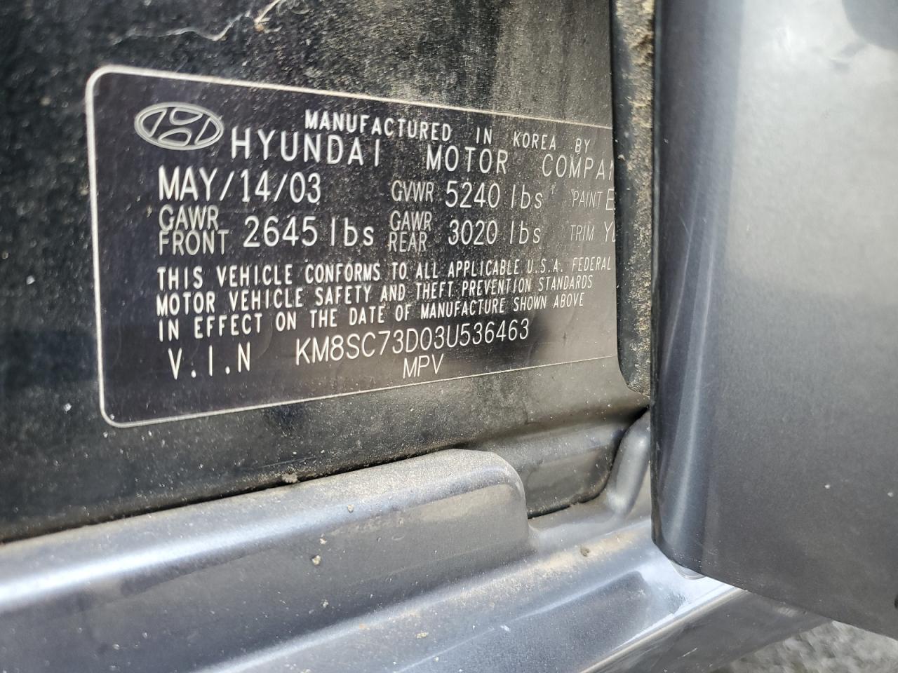 2003 Hyundai Santa Fe Gls Black vin: KM8SC73D03U536463
