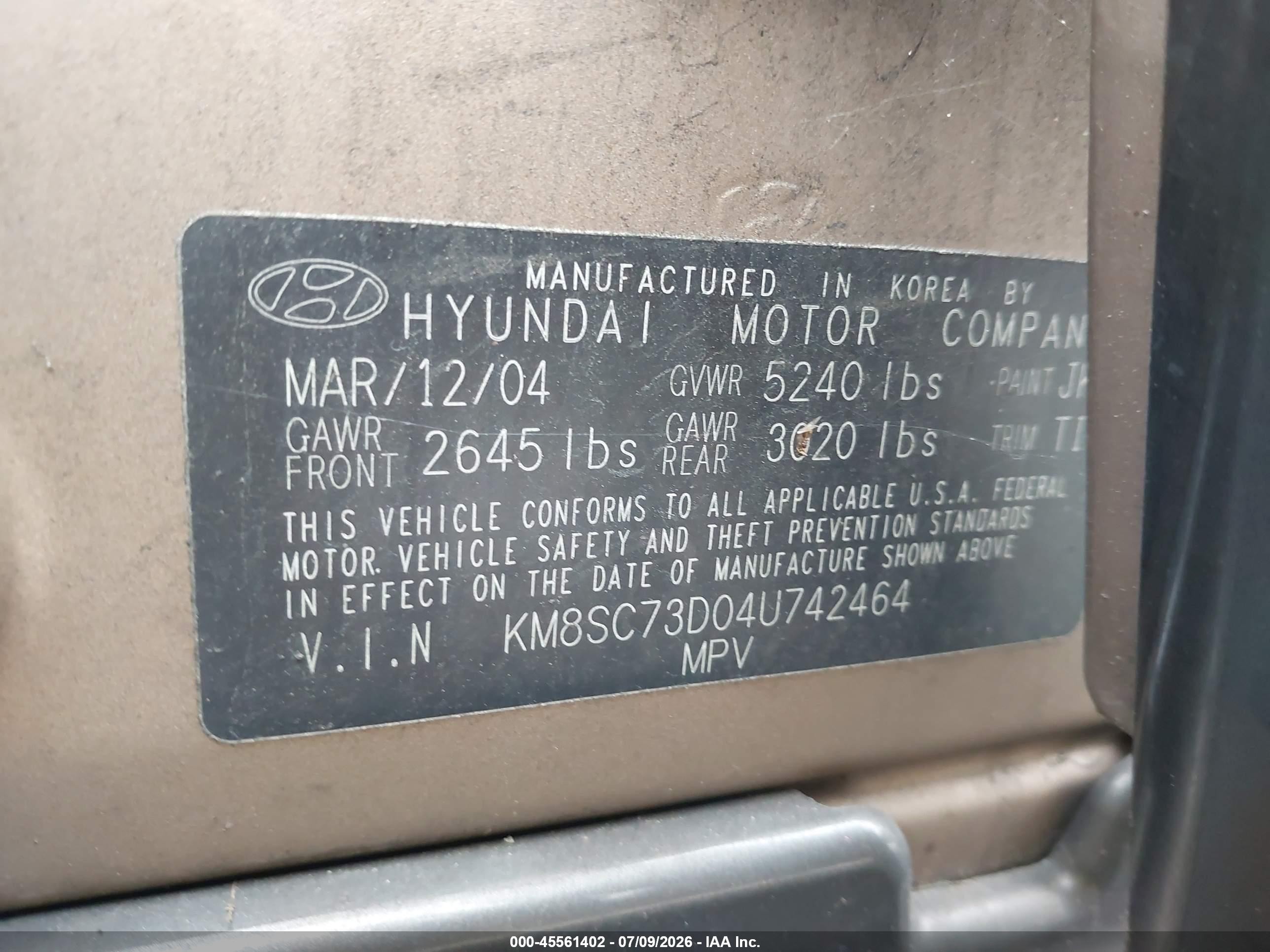 2004 Hyundai Santa Fe Gls Желто-коричневый vin: KM8SC73D04U742464