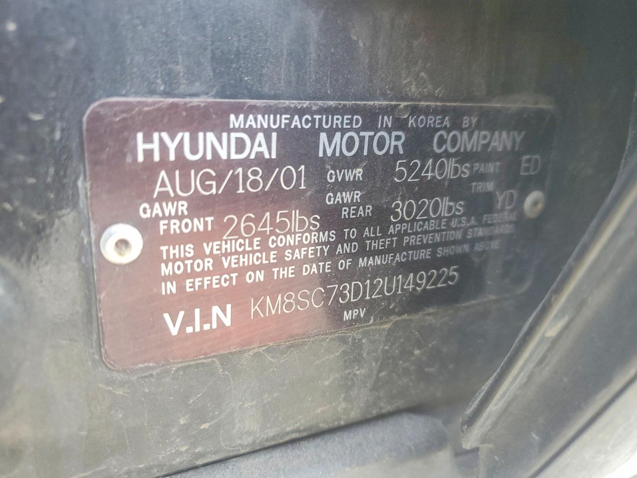 2002 Hyundai Santa Fe Gls Black vin: KM8SC73D12U149225