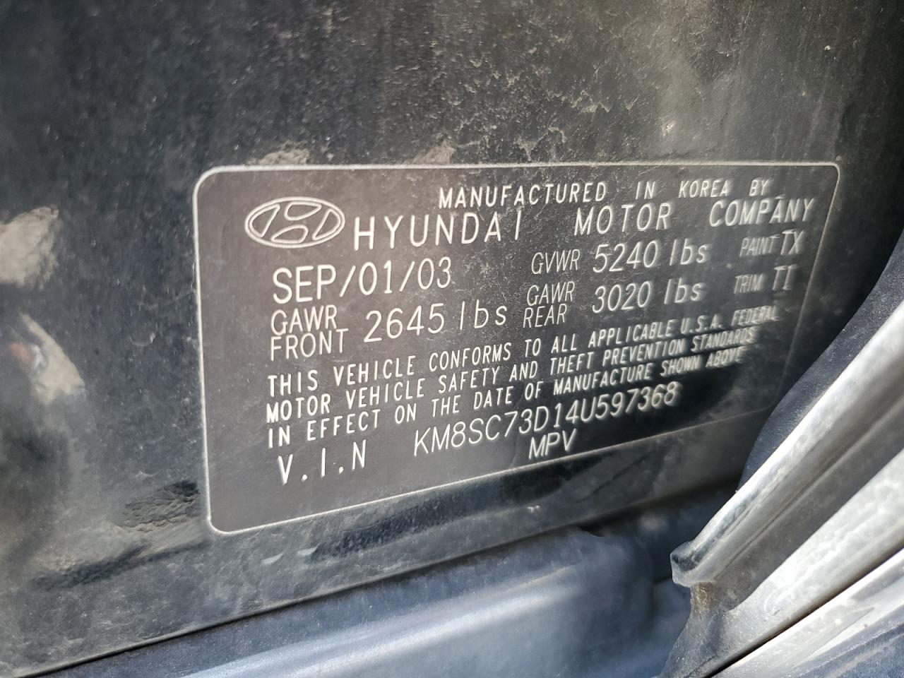 2004 Hyundai Santa Fe Gls Black vin: KM8SC73D14U597368