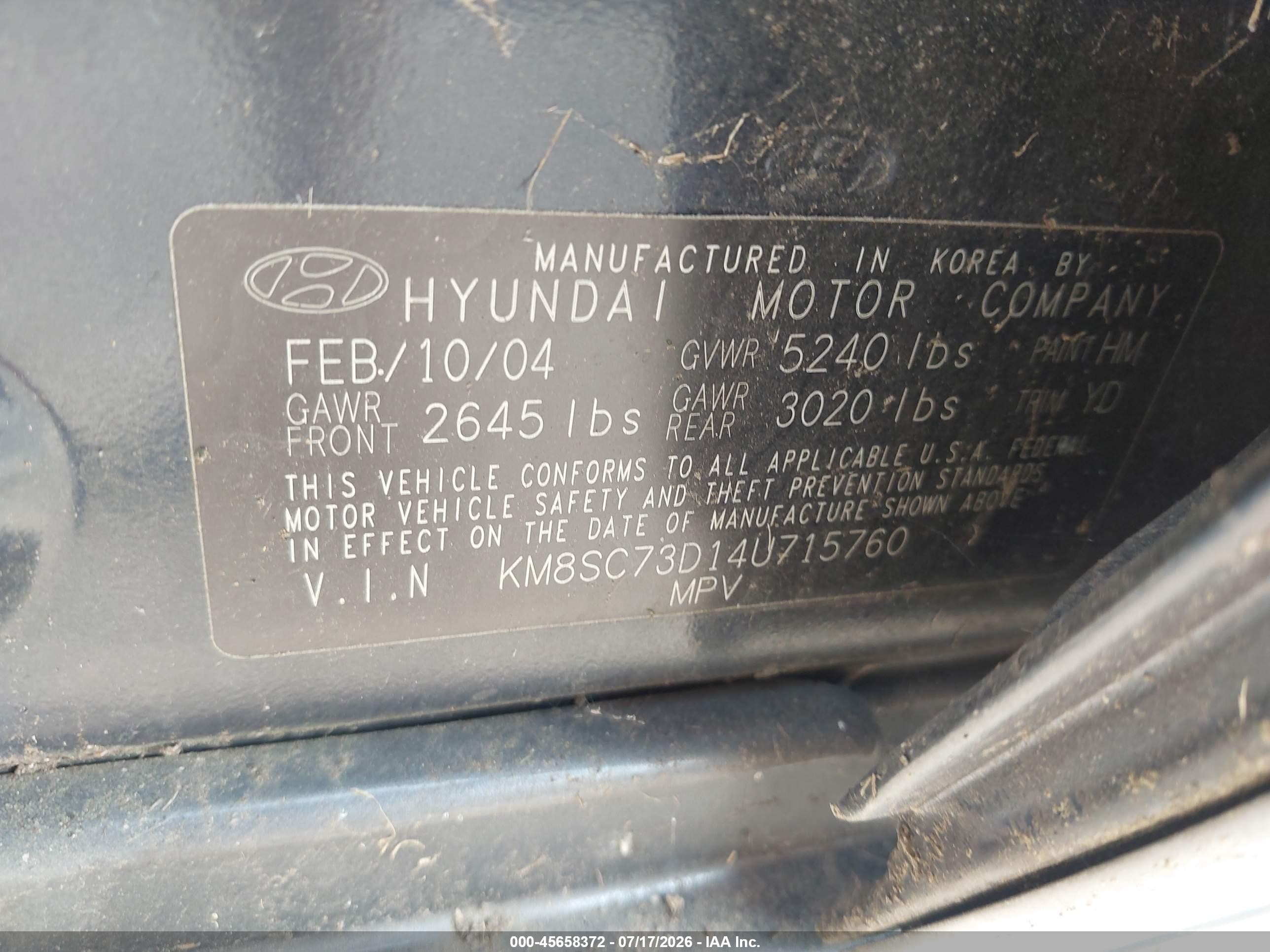 2004 Hyundai Santa Fe Gls Синий vin: KM8SC73D14U715760