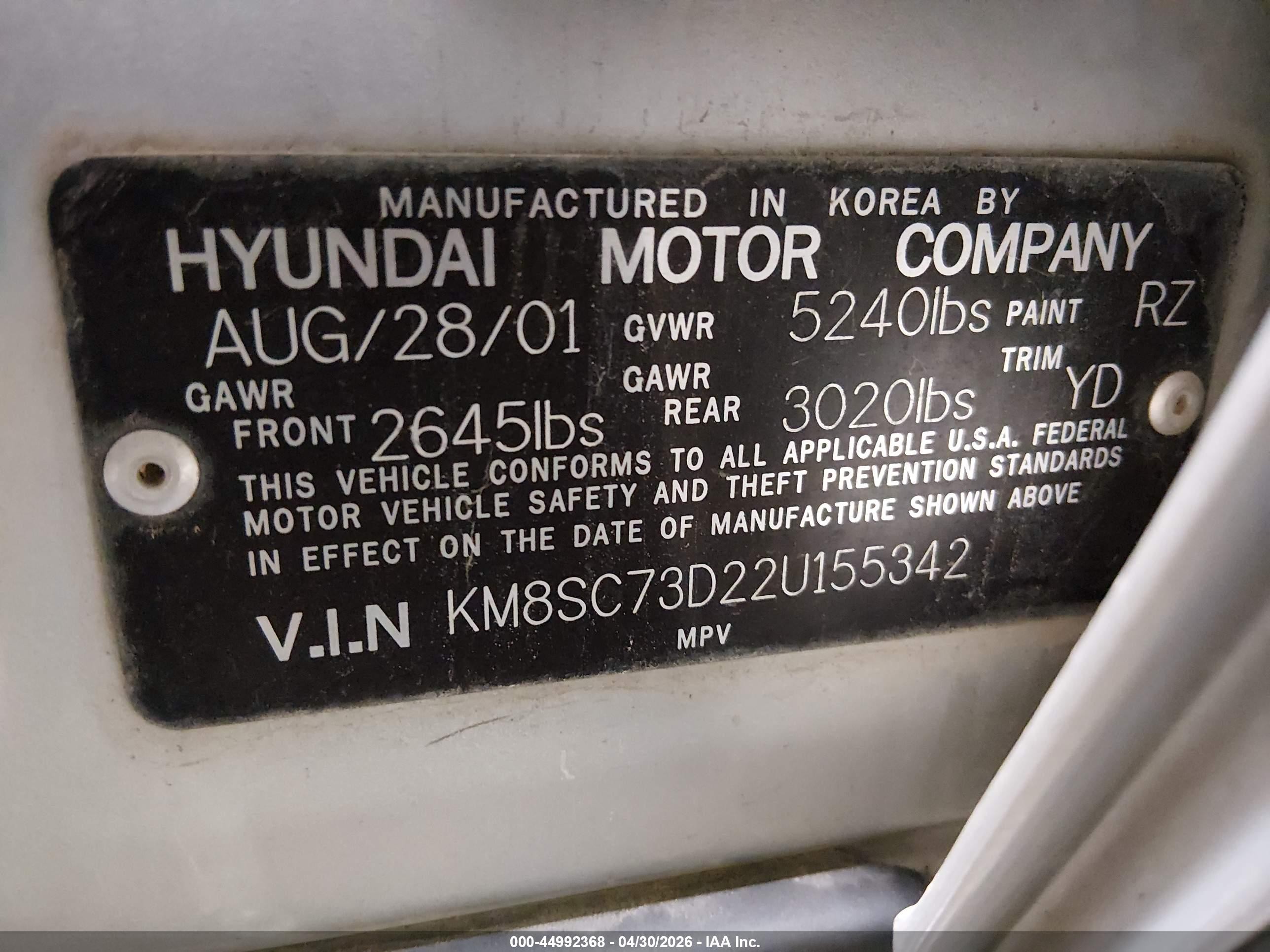 2002 Hyundai Santa Fe Gls/lx Gray vin: KM8SC73D22U155342