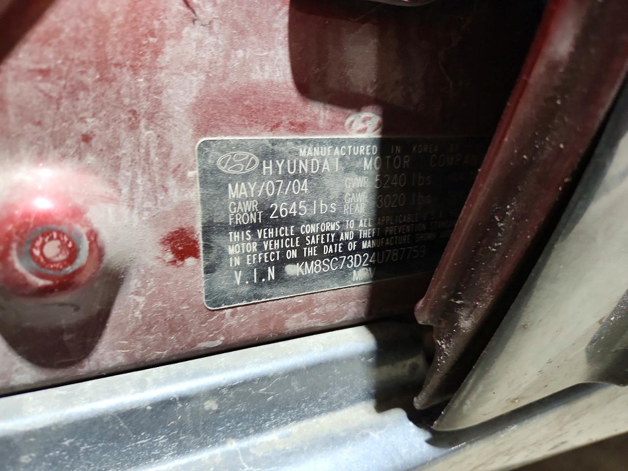 2004 Hyundai Santa Fe Gls Maroon vin: KM8SC73D24U787759