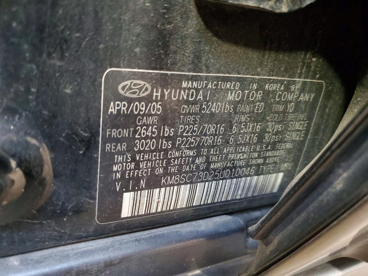 2005 Hyundai Santa Fe Gls Black vin: KM8SC73D25U010046
