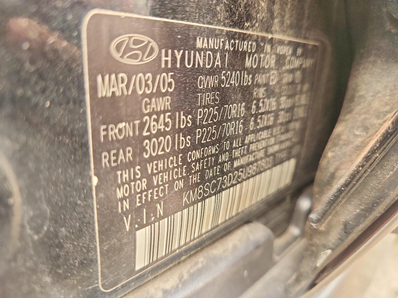 2005 Hyundai Santa Fe Gls Gray vin: KM8SC73D25U987803