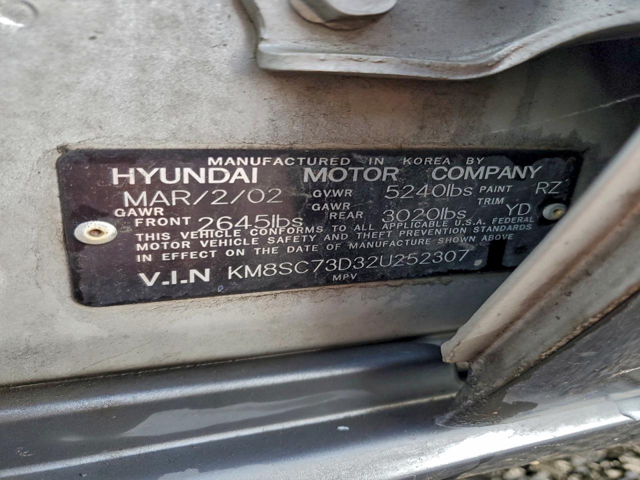 2002 Hyundai Santa Fe Gls Silver vin: KM8SC73D32U252307