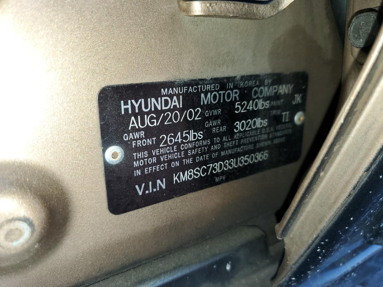 2003 Hyundai Santa Fe Gls Brown vin: KM8SC73D33U350366