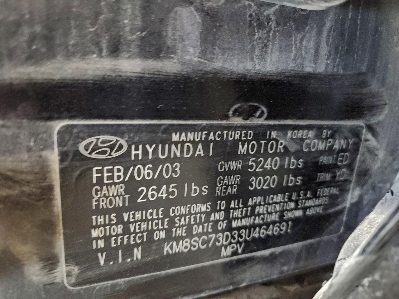2003 Hyundai Santa Fe Gls Black vin: KM8SC73D33U464691