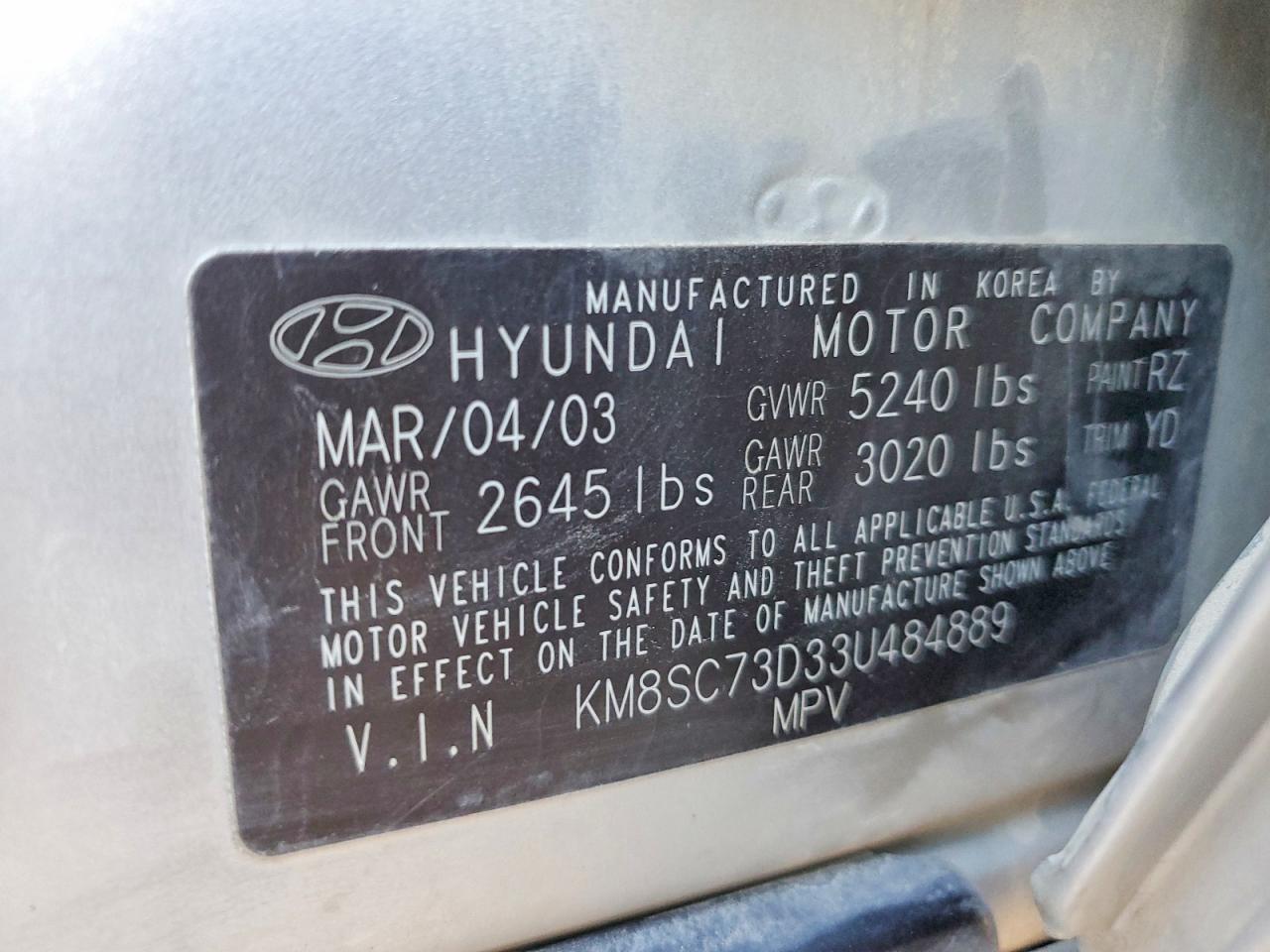 2003 Hyundai Santa Fe Gls Silver vin: KM8SC73D33U484889