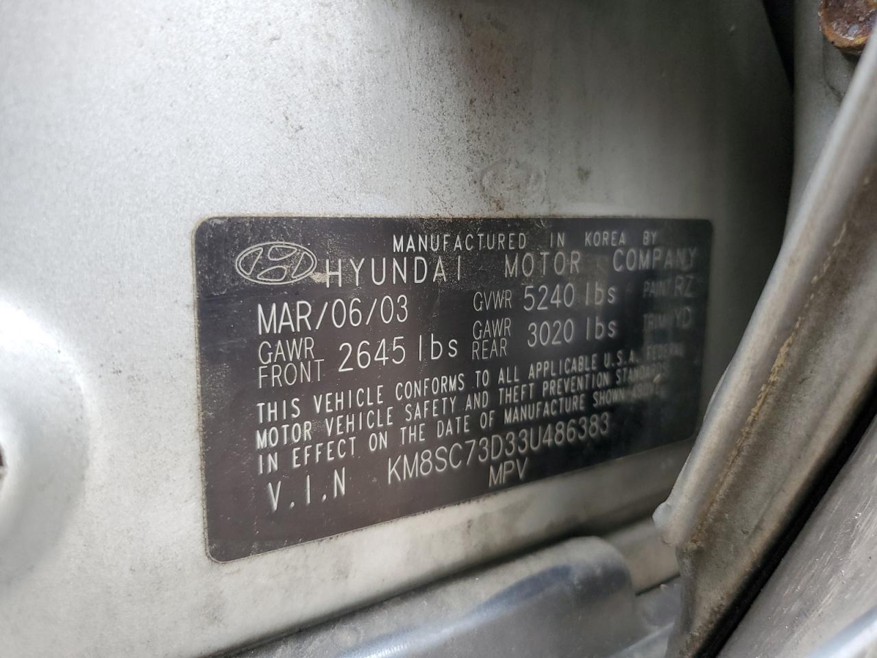 2003 Hyundai Santa Fe Gls Silver vin: KM8SC73D33U486383