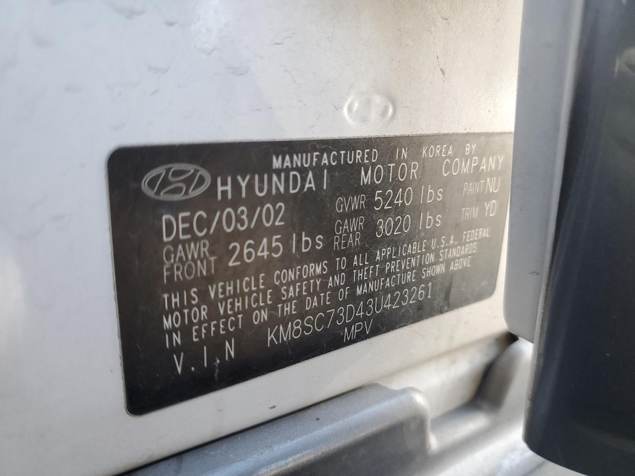 2003 Hyundai Santa Fe Gls White vin: KM8SC73D43U423261