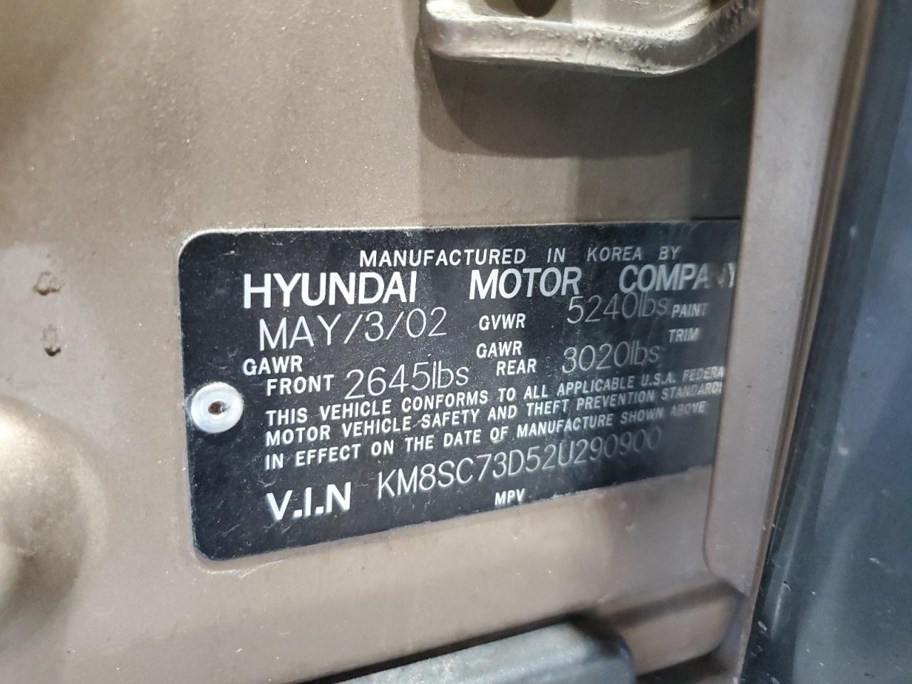 2002 Hyundai Santa Fe Gls Tan vin: KM8SC73D52U290900