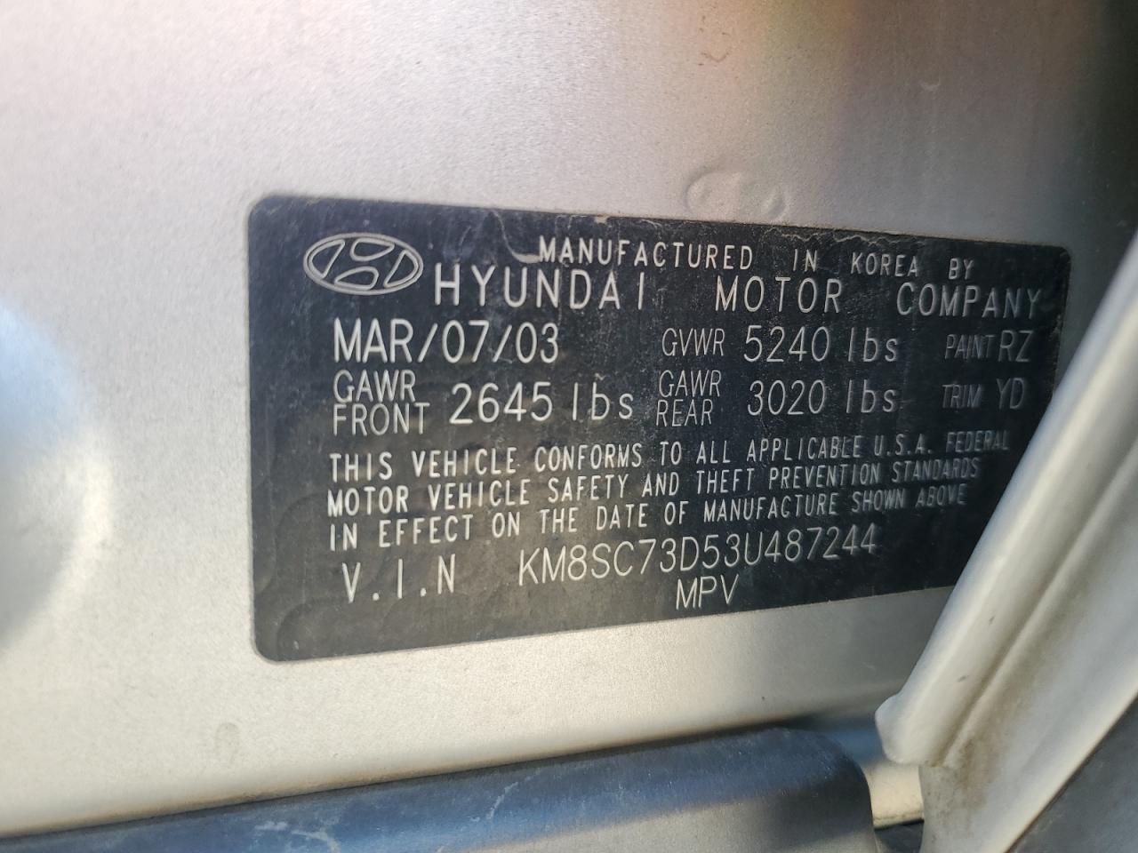 2003 Hyundai Santa Fe Gls Silver vin: KM8SC73D53U487244