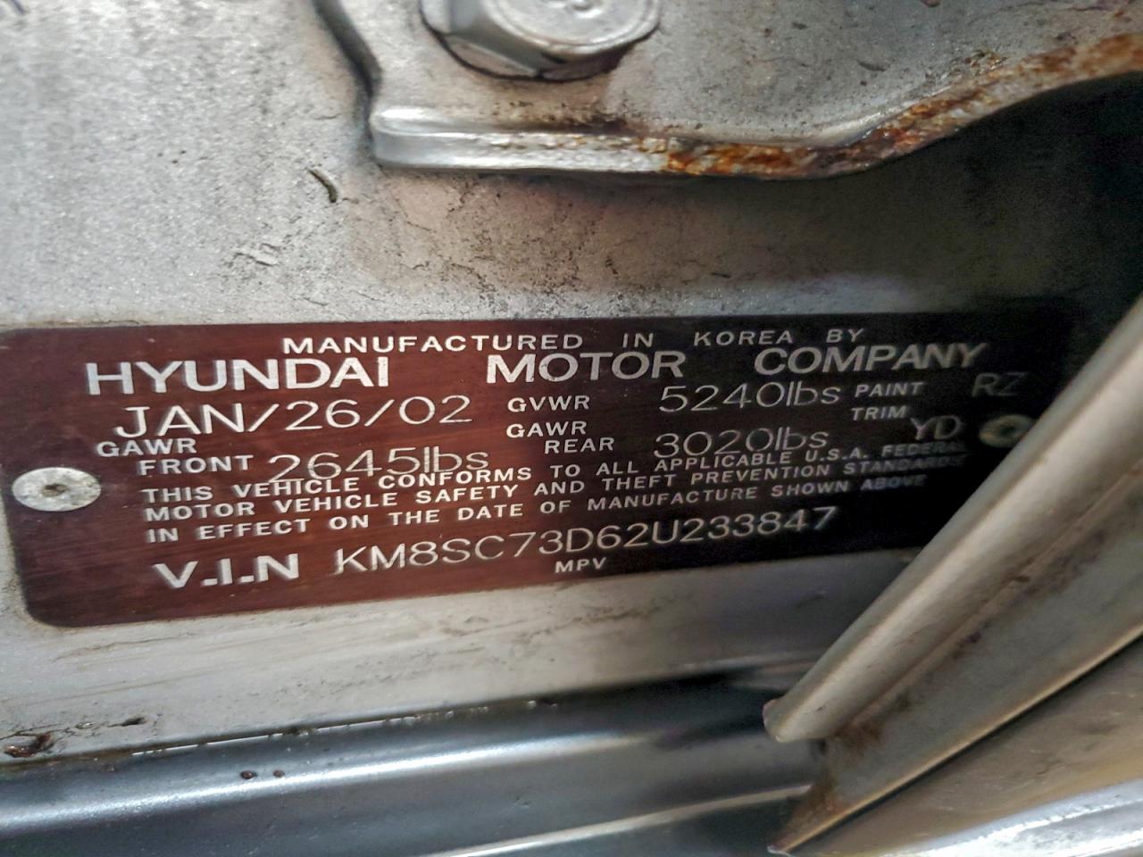 2002 Hyundai Santa Fe Gls Серебряный vin: KM8SC73D62U233847