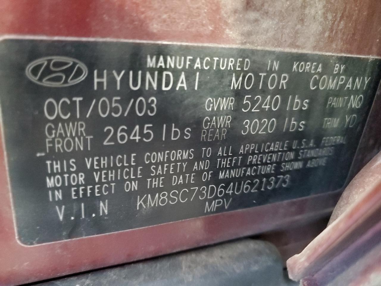 2004 Hyundai Santa Fe Gls Maroon vin: KM8SC73D64U621373
