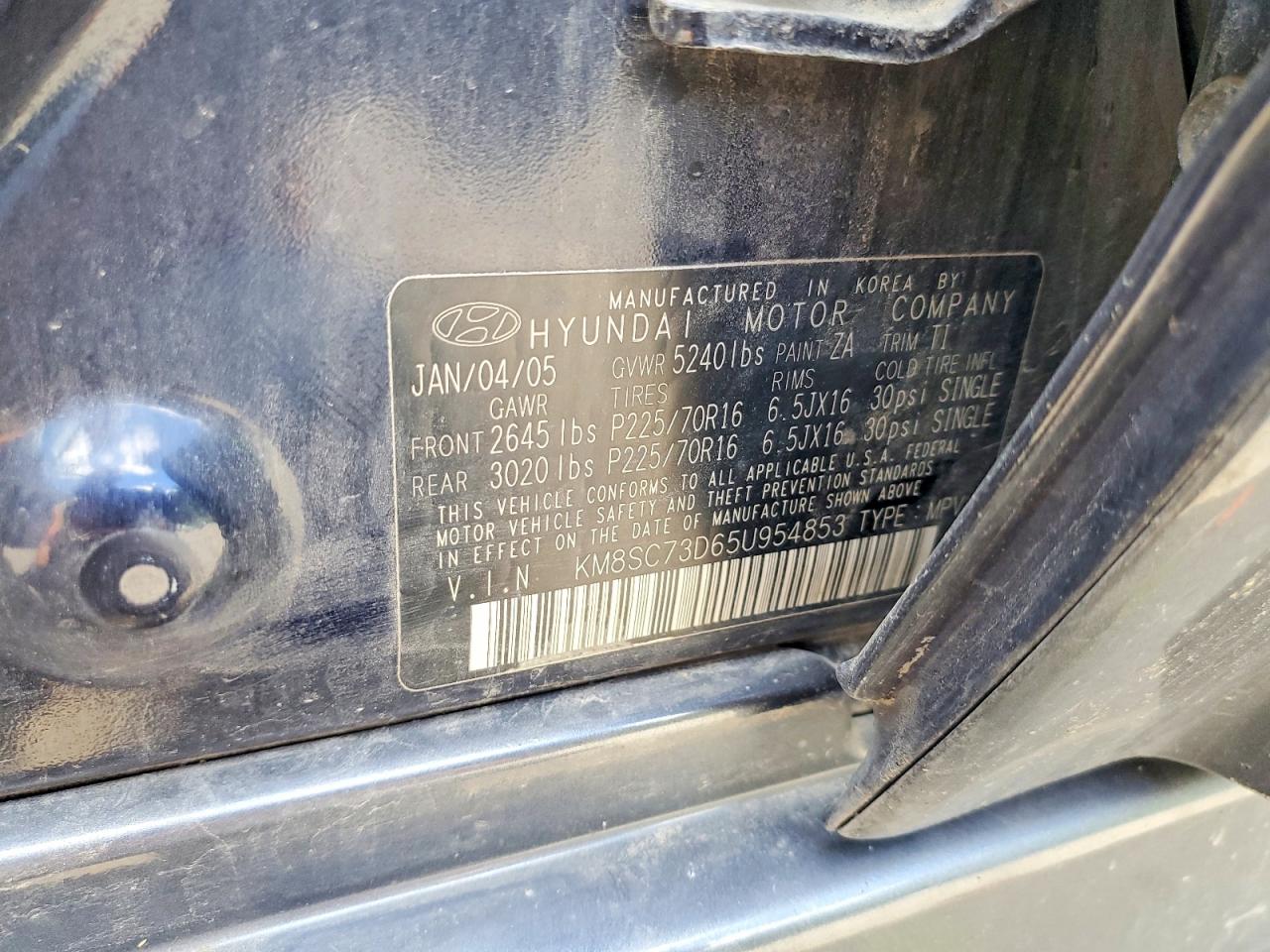 2005 Hyundai Santa Fe Gls Blue vin: KM8SC73D65U954853