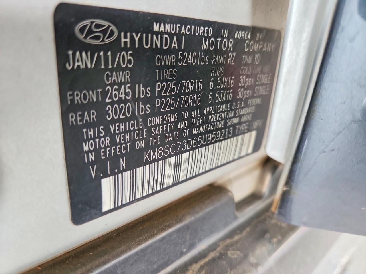 2005 Hyundai Santa Fe Gls Silver vin: KM8SC73D65U959213