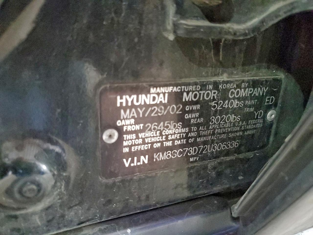 2002 Hyundai Santa Fe Gls Black vin: KM8SC73D72U306336