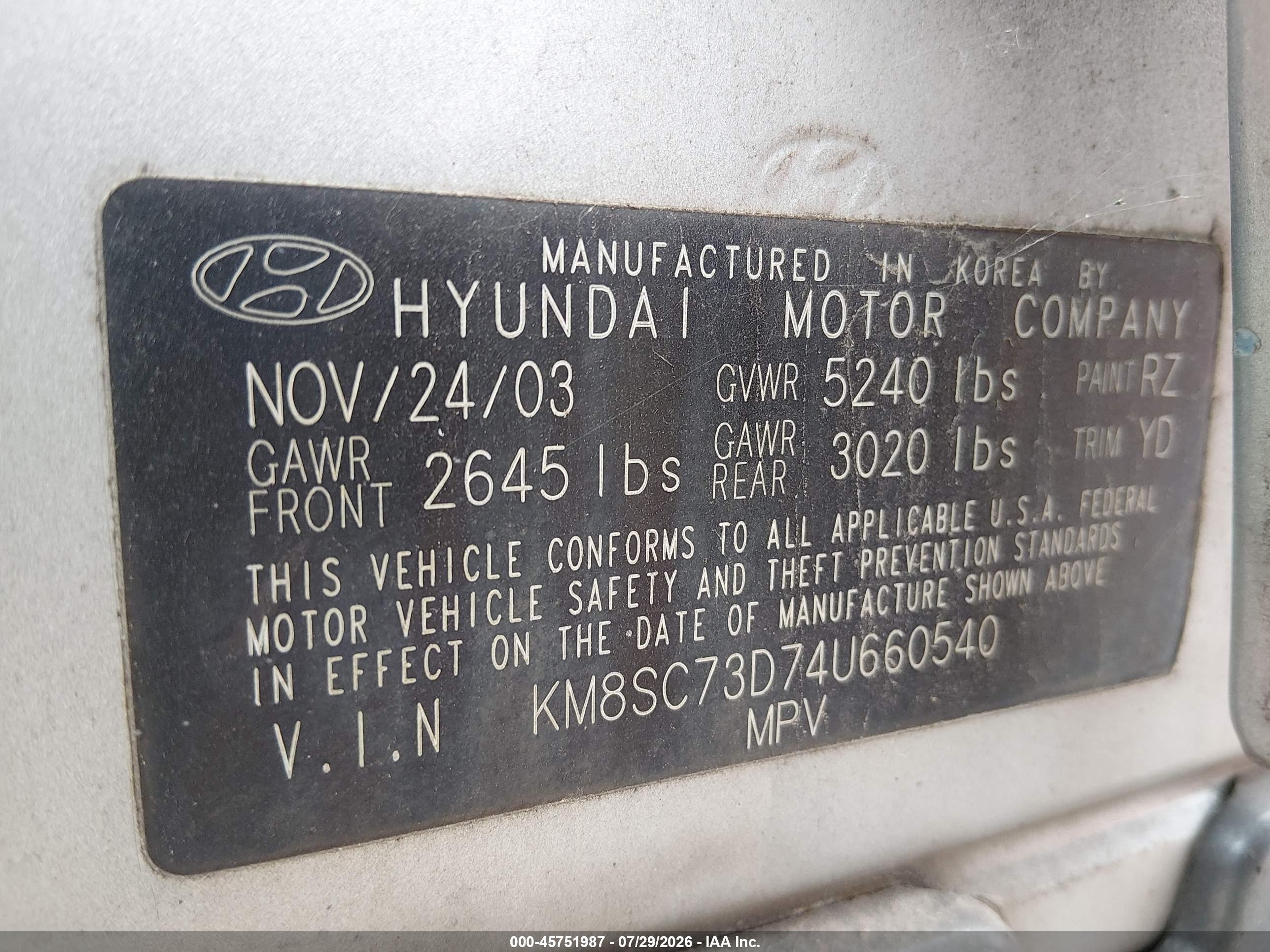 2004 Hyundai Santa Fe Gls/lx Silver vin: KM8SC73D74L660540