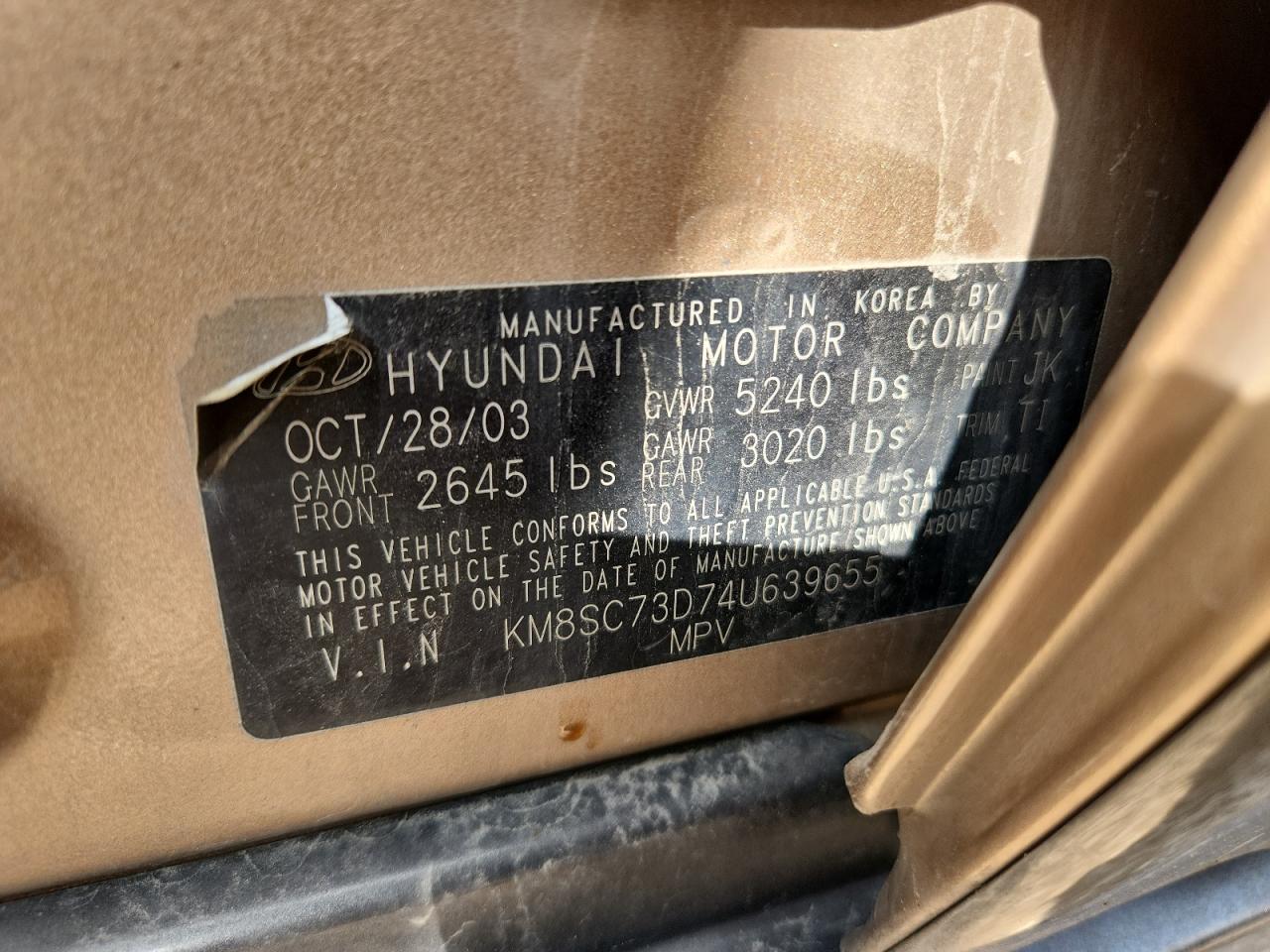 2004 Hyundai Santa Fe Gls Tan vin: KM8SC73D74U639655
