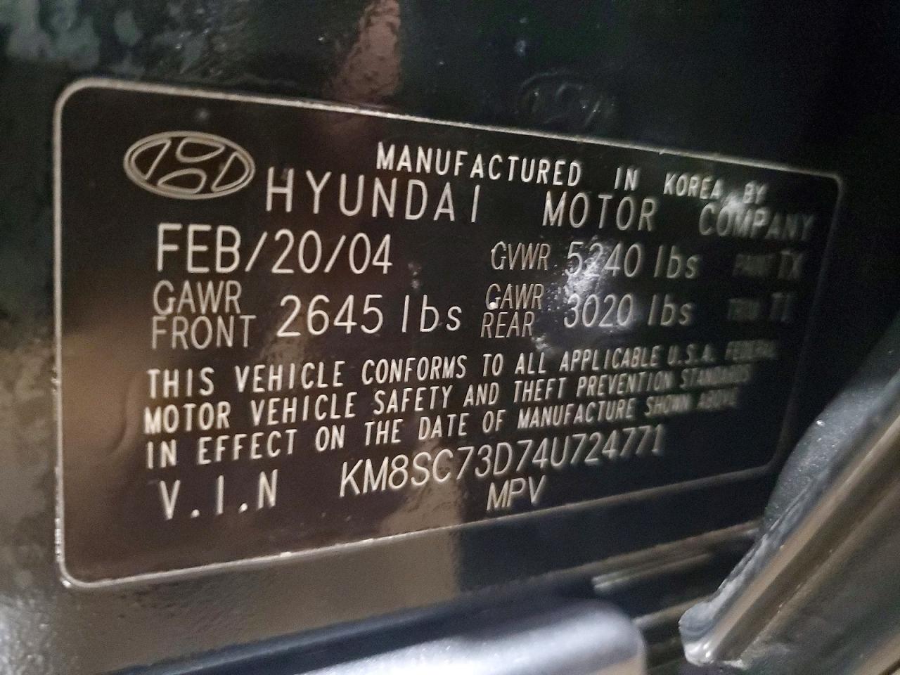 2004 Hyundai Santa Fe Gls Black vin: KM8SC73D74U724771