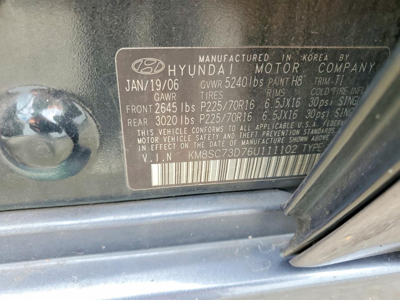 2006 Hyundai Santa Fe Gls Green vin: KM8SC73D76U111102