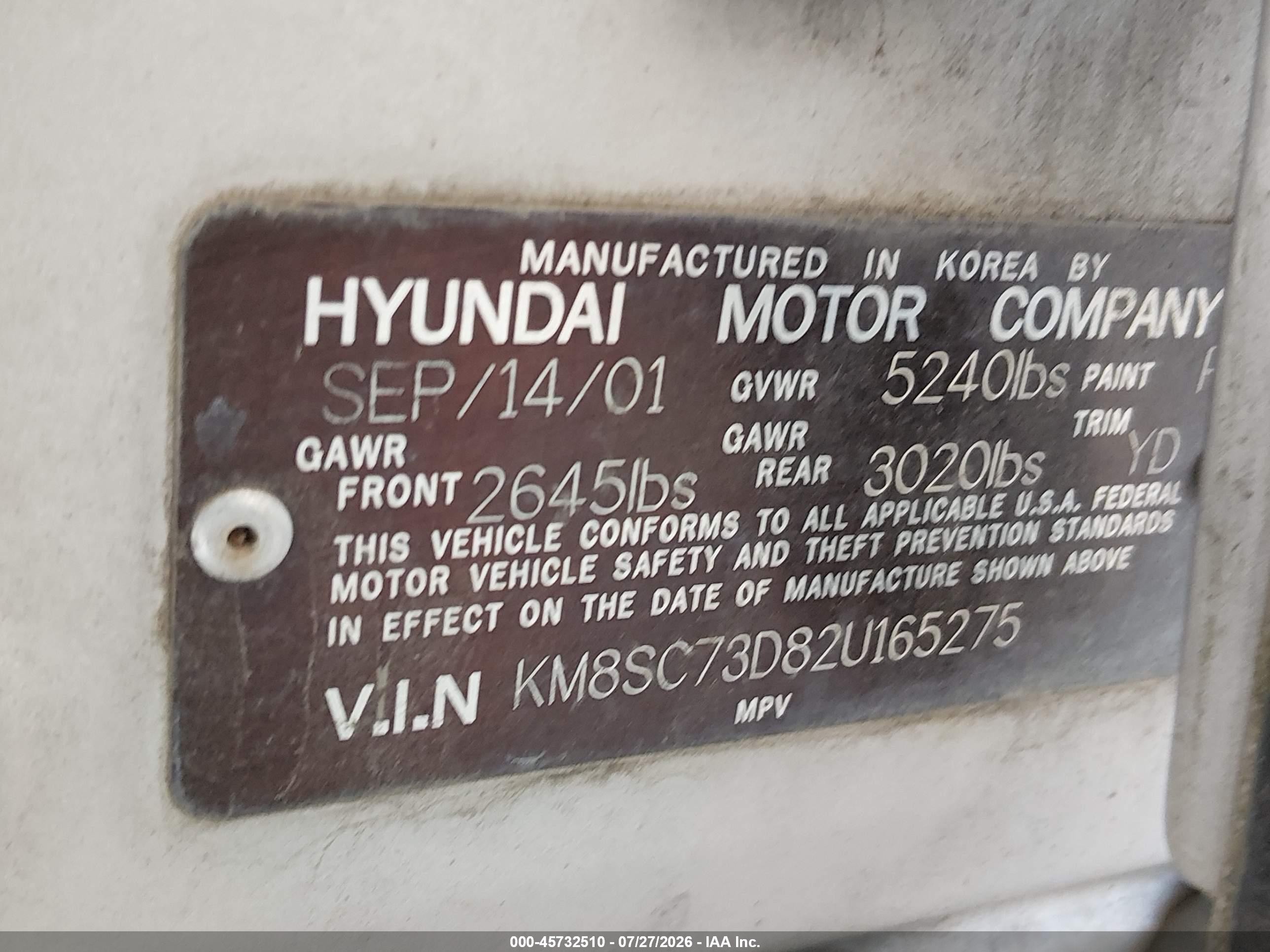 2002 Hyundai Santa Fe Gls/lx Silver vin: KM8SC73D82U165275