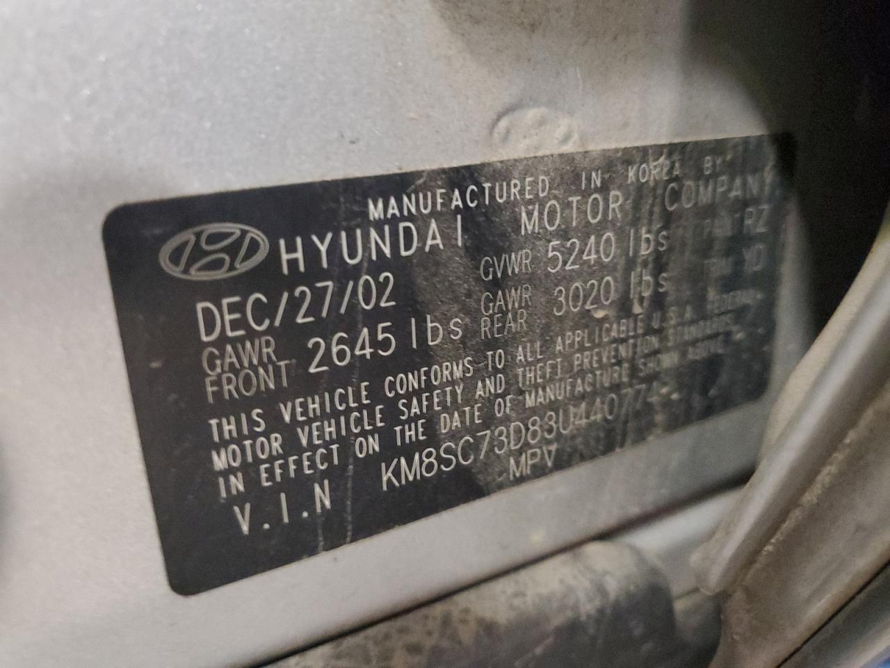 2003 Hyundai Santa Fe Gls Silver vin: KM8SC73D83U440774