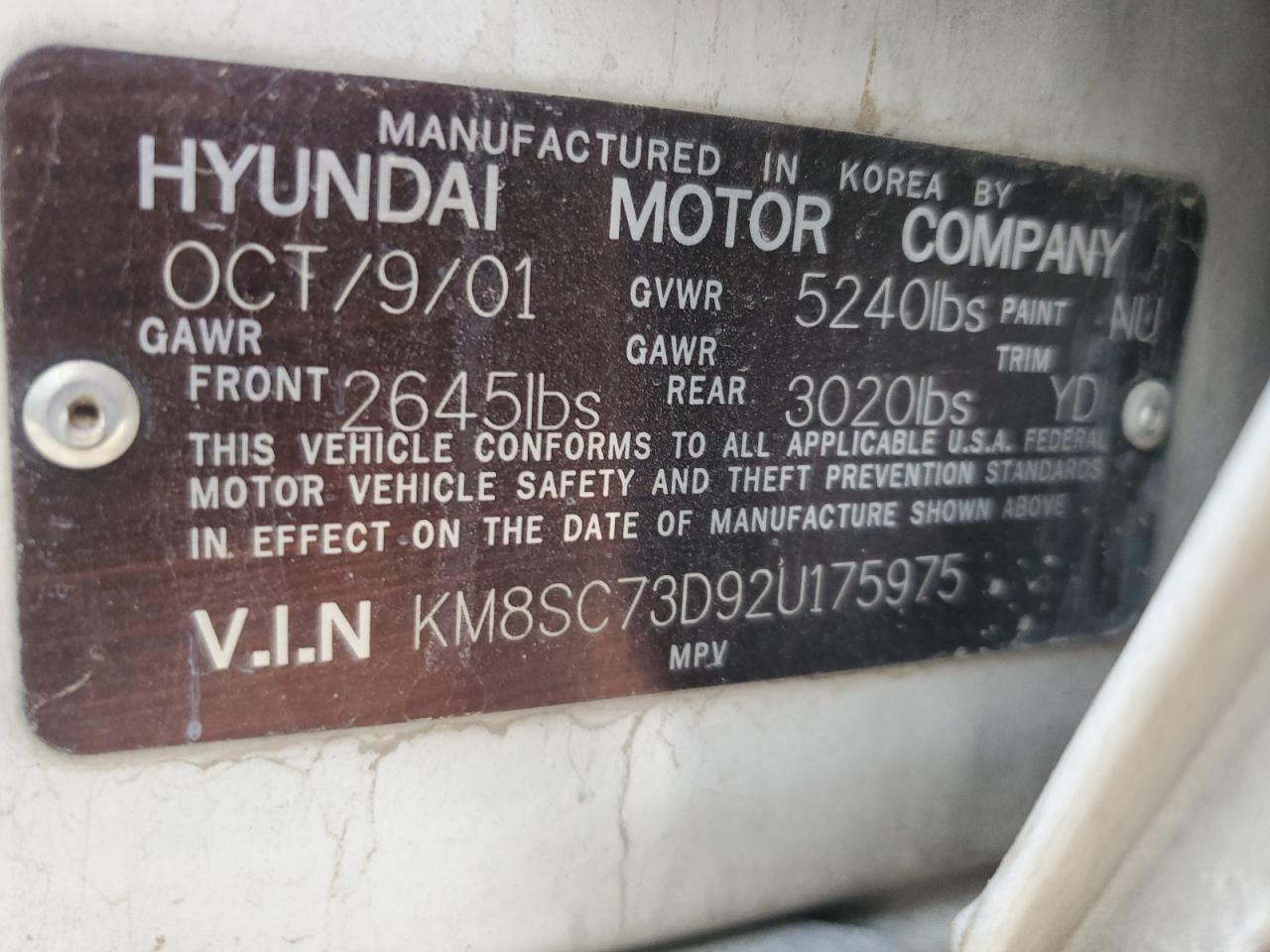 2002 Hyundai Santa Fe Gls White vin: KM8SC73D92U175975