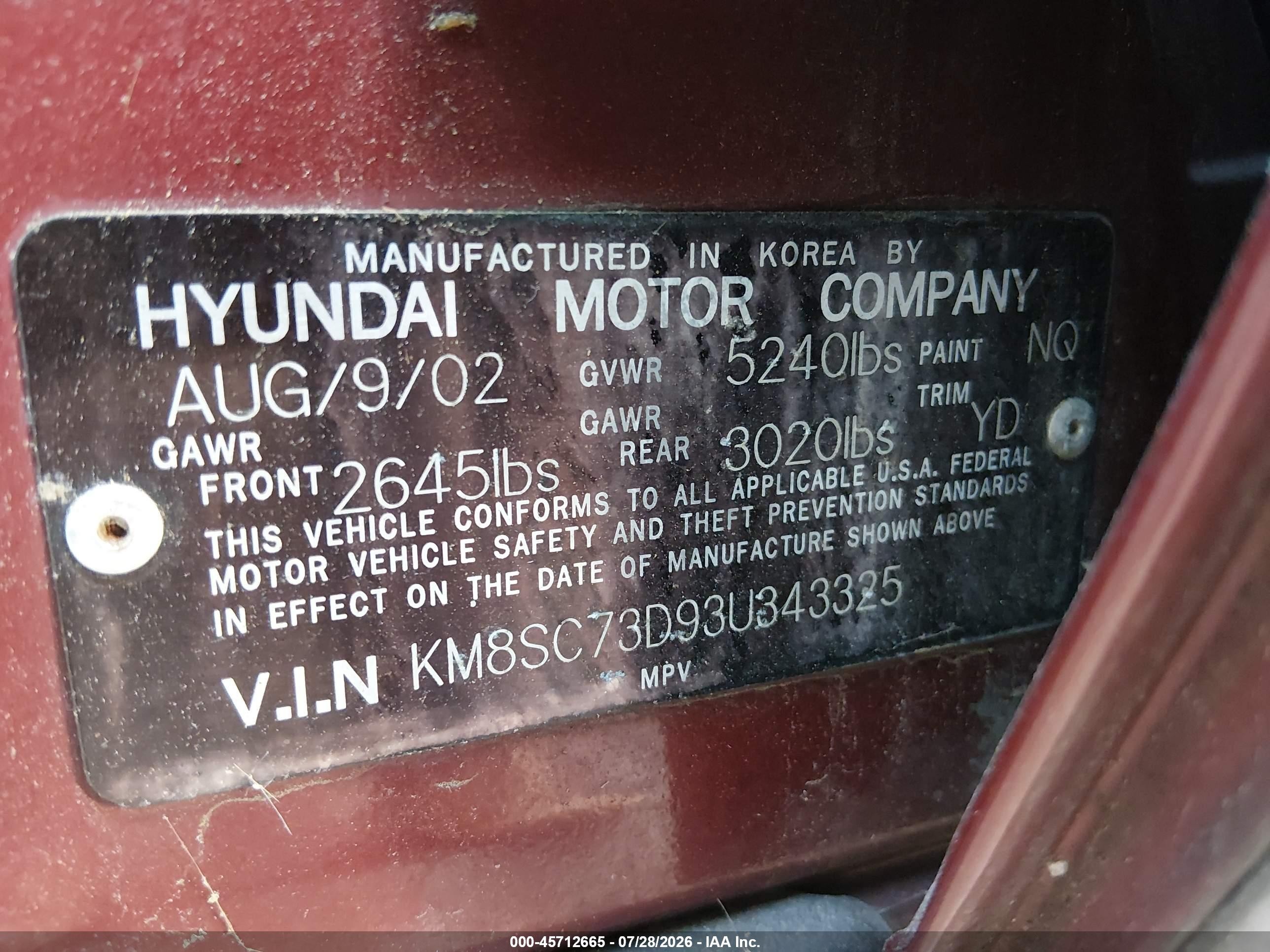 2003 Hyundai Santa Fe Gls/lx Red vin: KM8SC73D93U343325