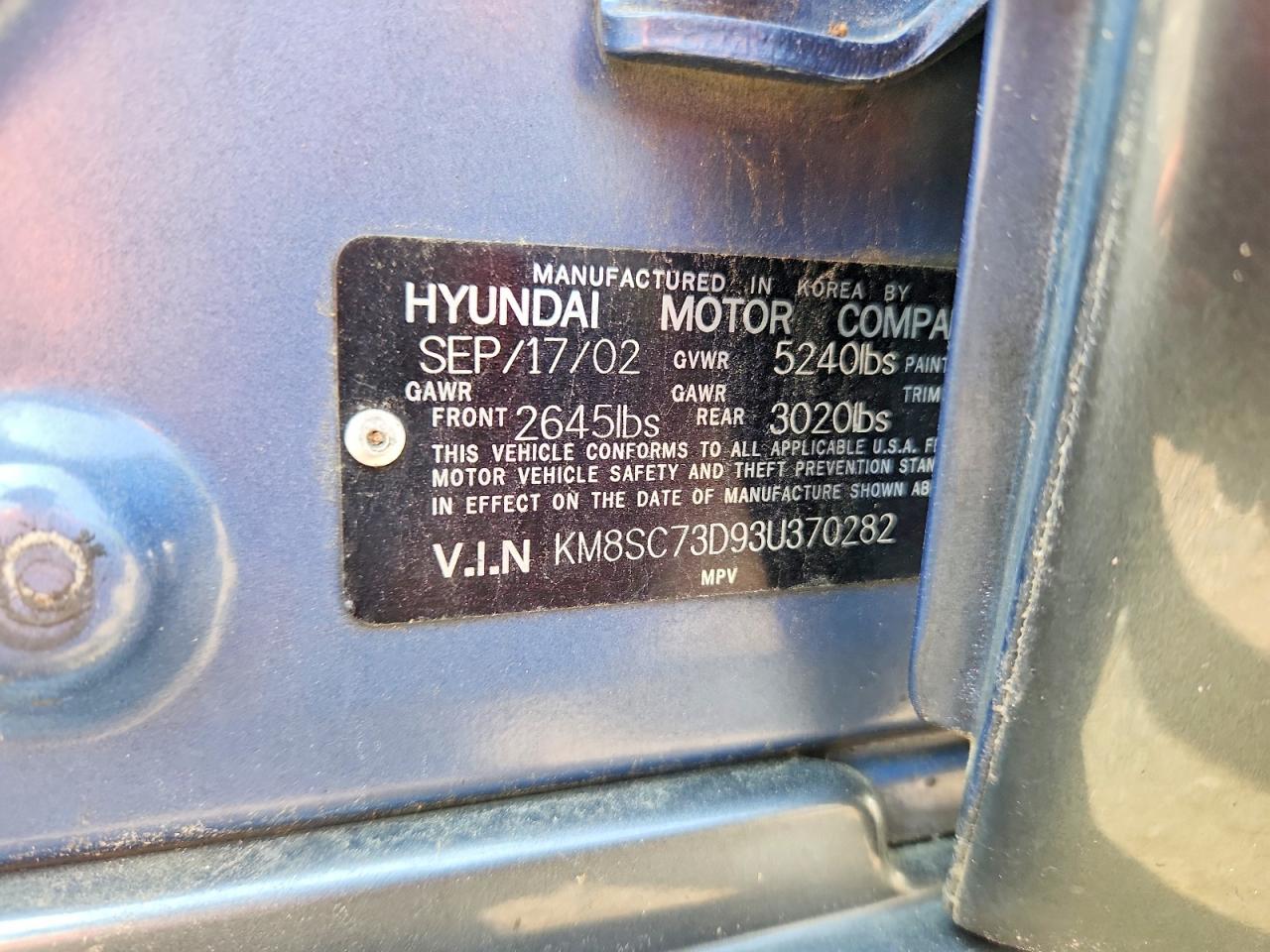 2003 Hyundai Santa Fe Gls Blue vin: KM8SC73D93U370282