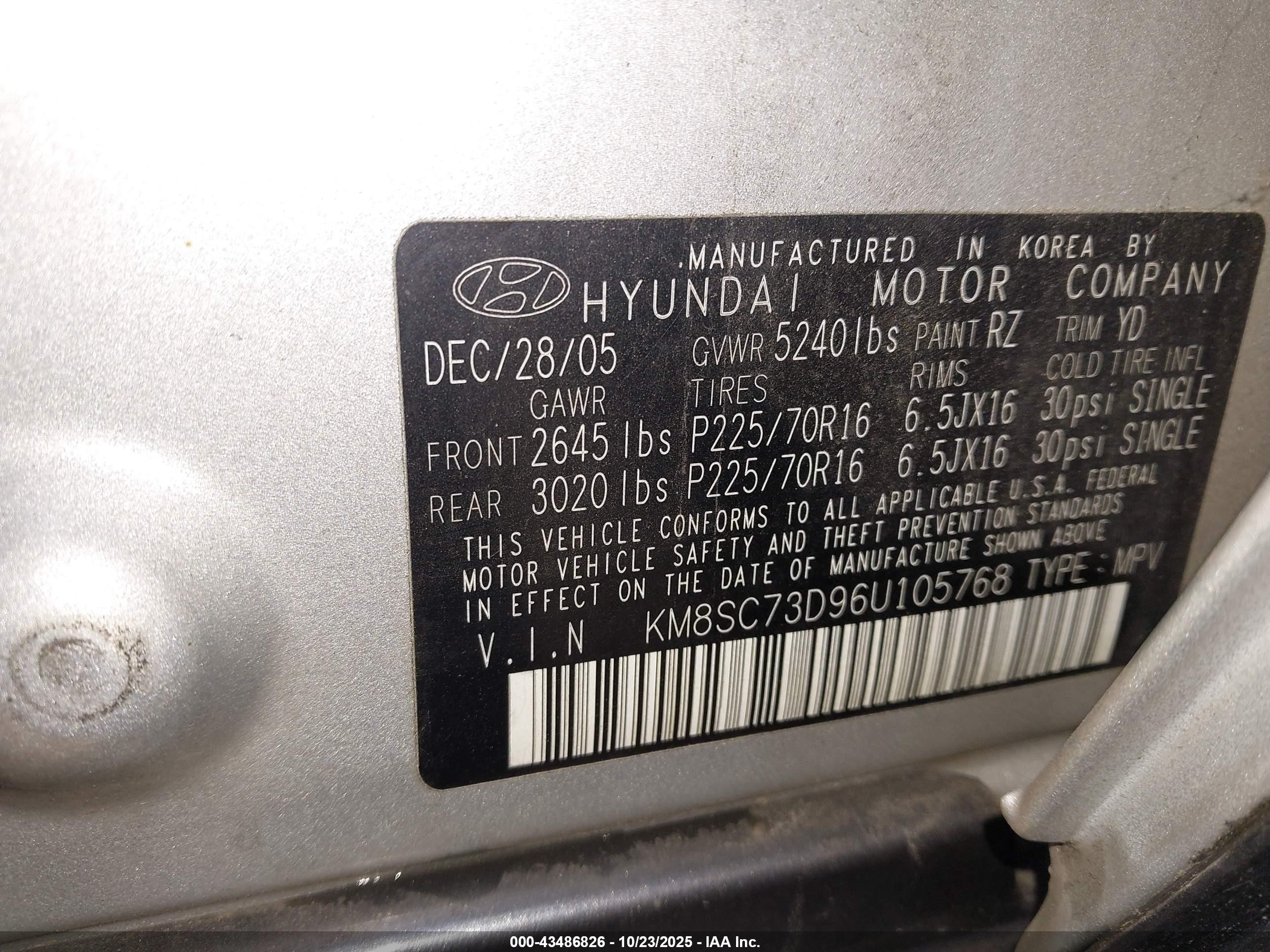 2006 Hyundai Santa Fe Gls Silver vin: KM8SC73D96U105768