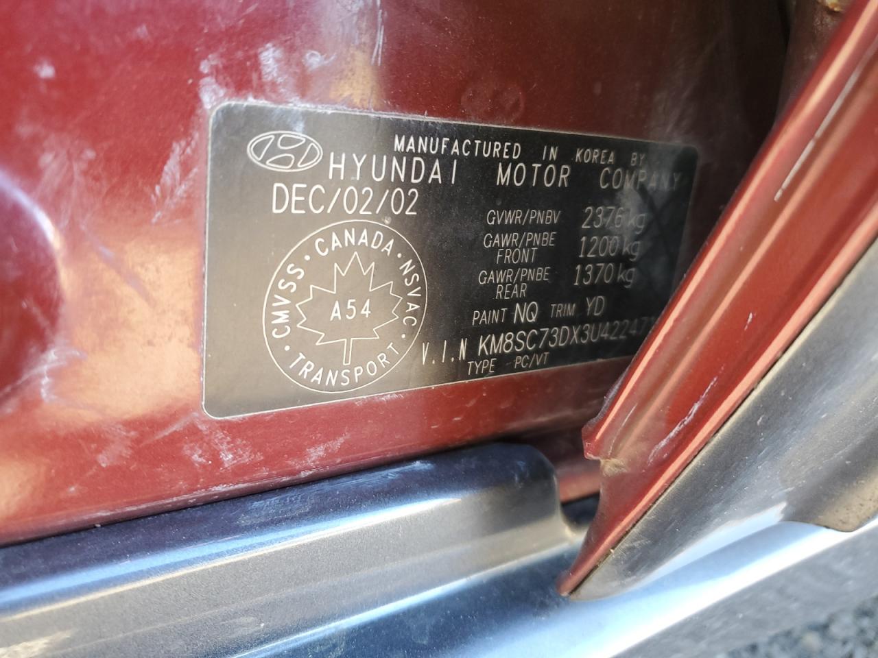 2003 Hyundai Santa Fe Gls Red vin: KM8SC73DX3U422471