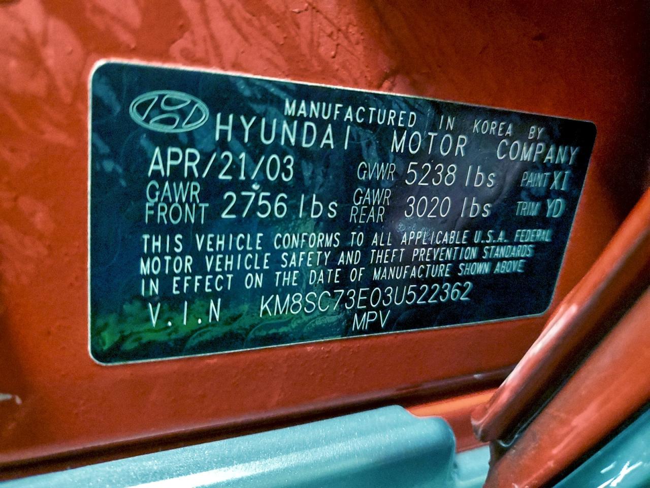 2003 Hyundai Santa Fe Gls Red vin: KM8SC73E03U522362