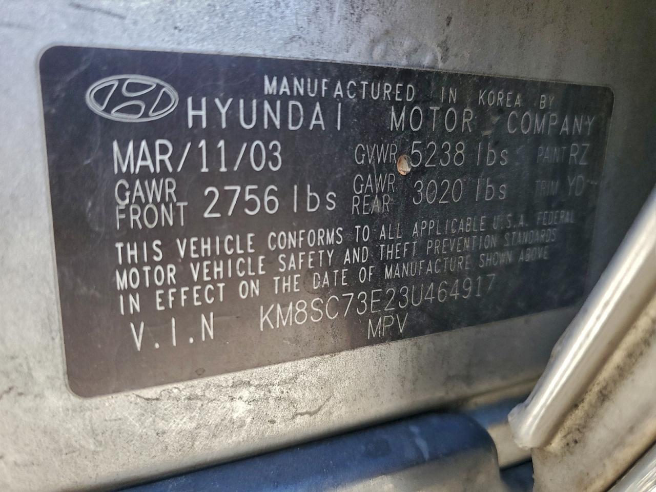 2003 Hyun Santa Fe G Silver vin: KM8SC73E23U464917