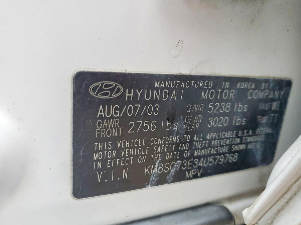 2004 Hyundai Santa Fe Gls White vin: KM8SC73E34U579768