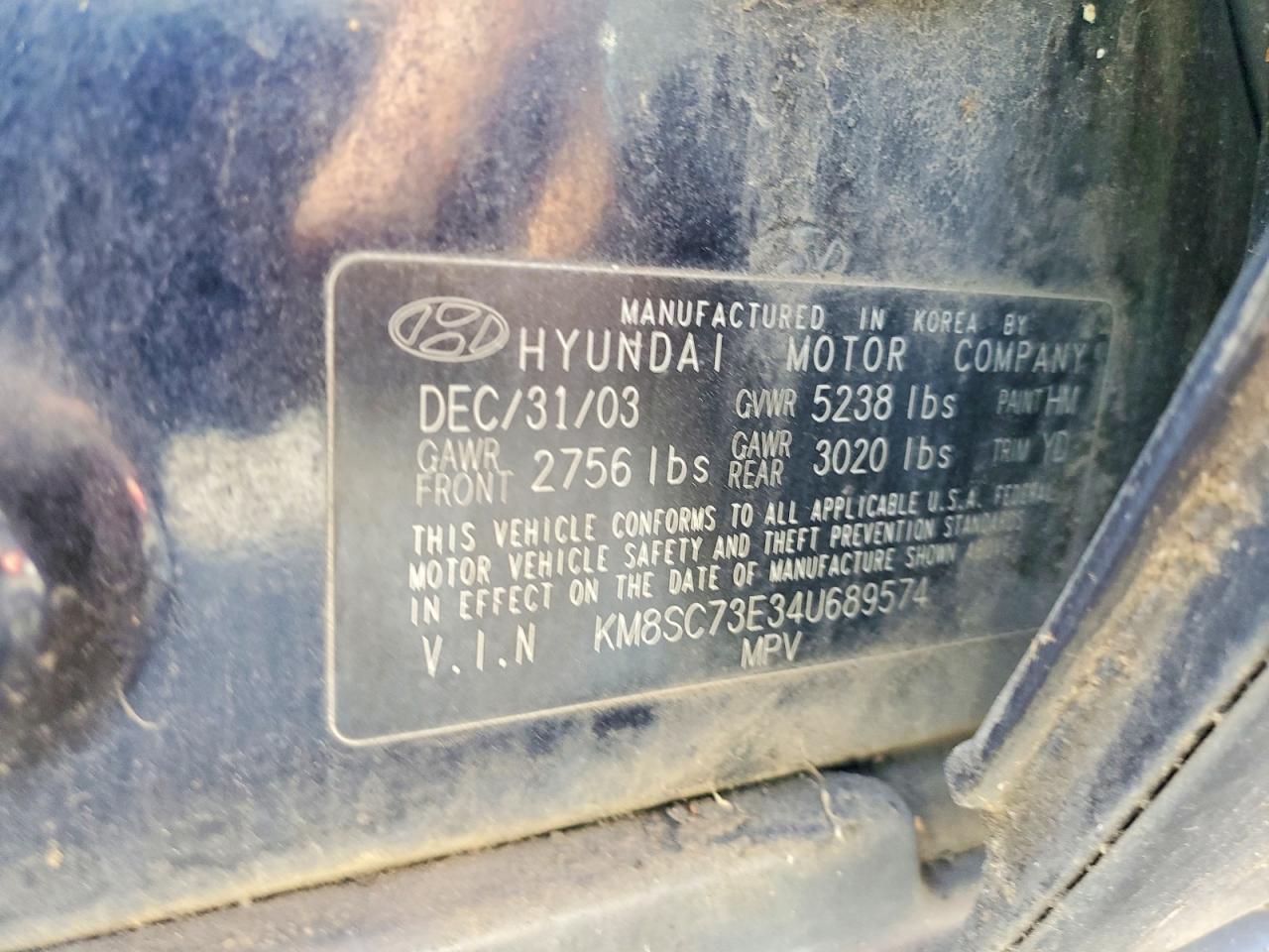 2004 Hyundai Santa Fe Gls Blue vin: KM8SC73E34U689574