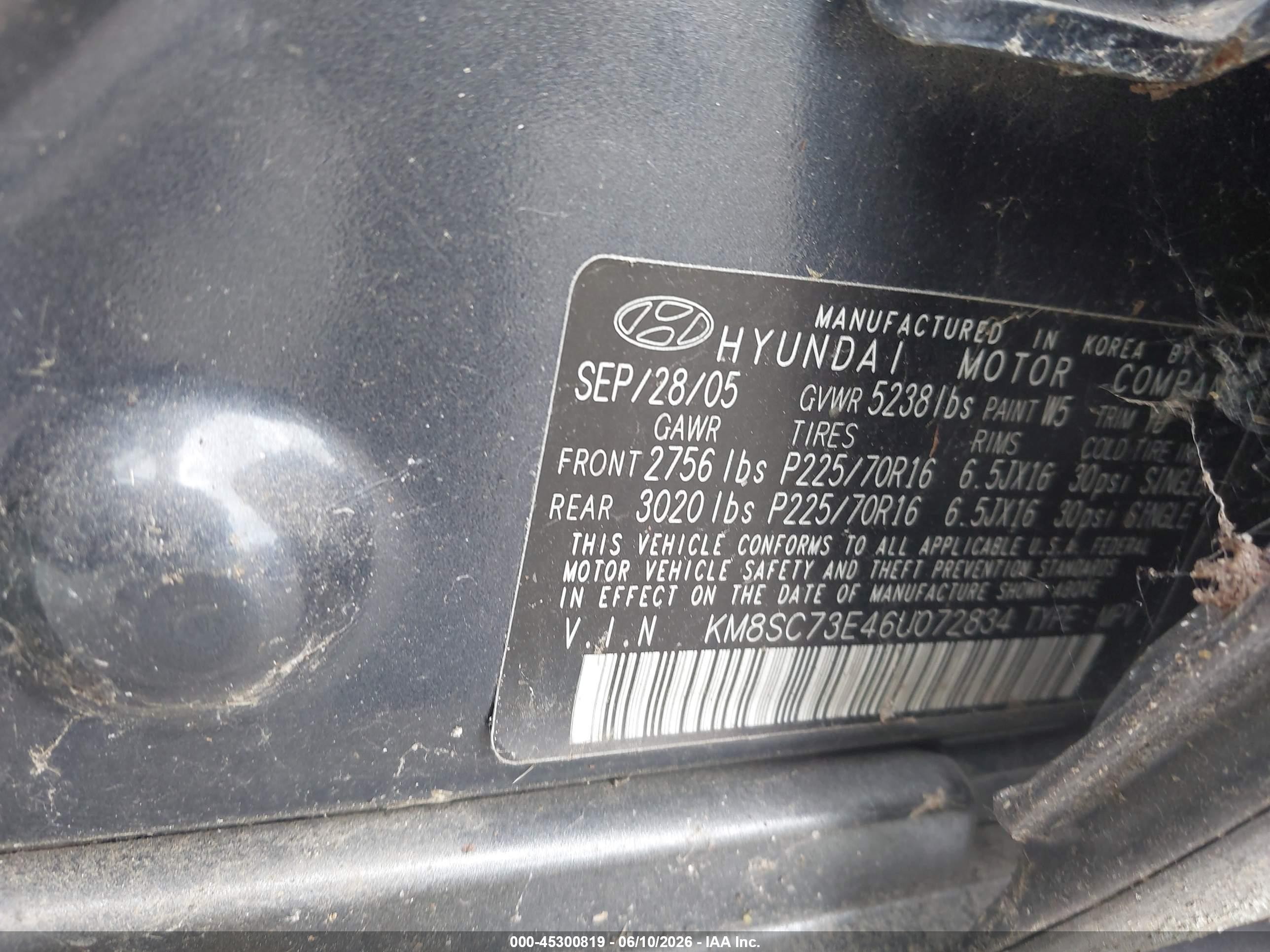 2006 Hyundai Santa Fe Gls/limited Синий vin: KM8SC73E46U072834