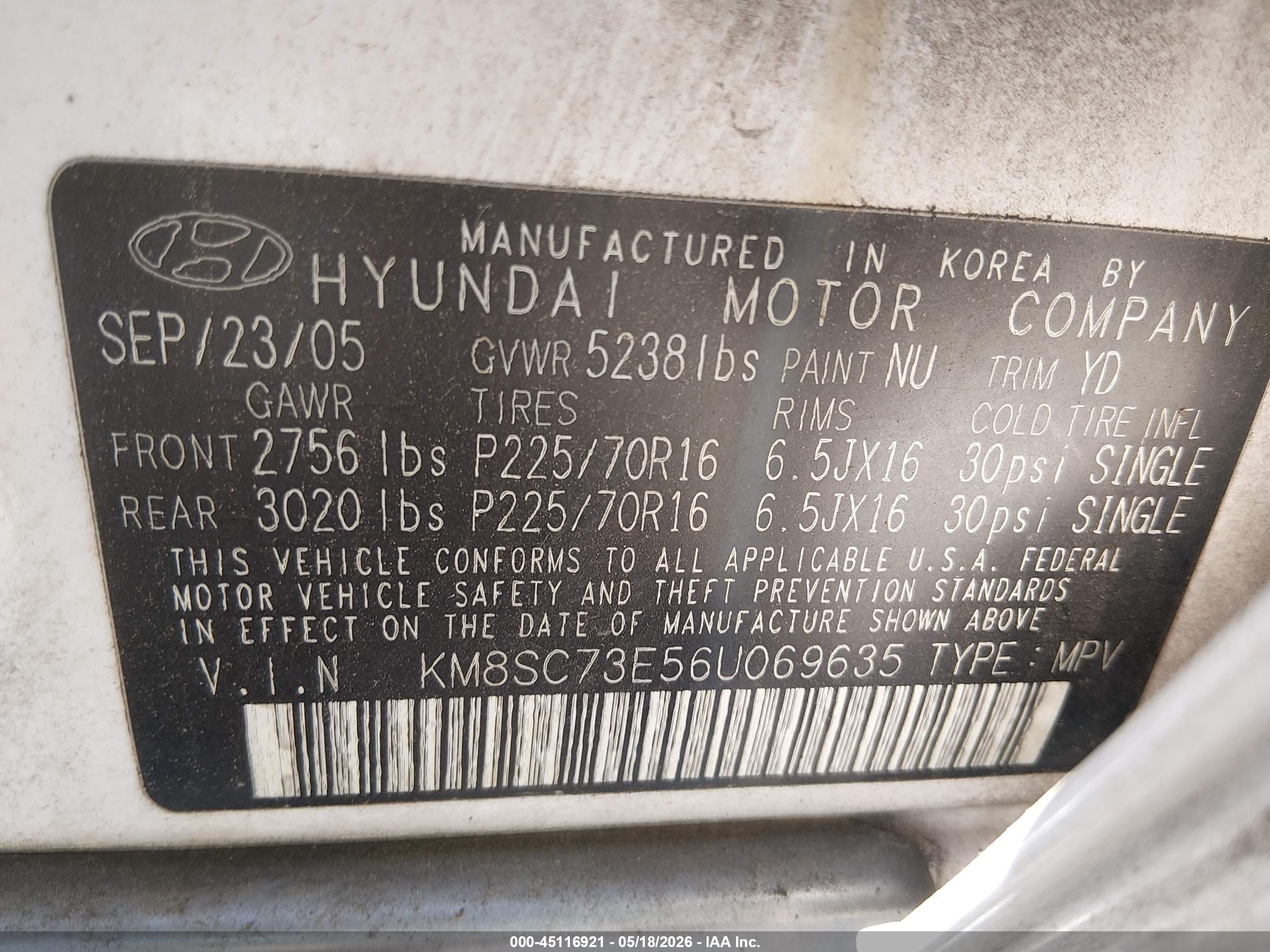 2006 Hyundai Santa Fe Gls/limited White vin: KM8SC73E56U069635
