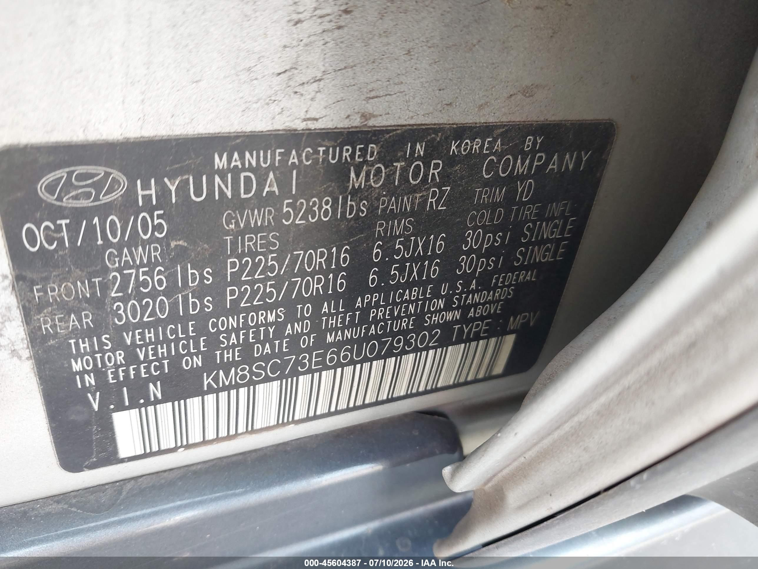 2006 Hyundai Santa Fe Gls/limited Silver vin: KM8SC73E66U079302