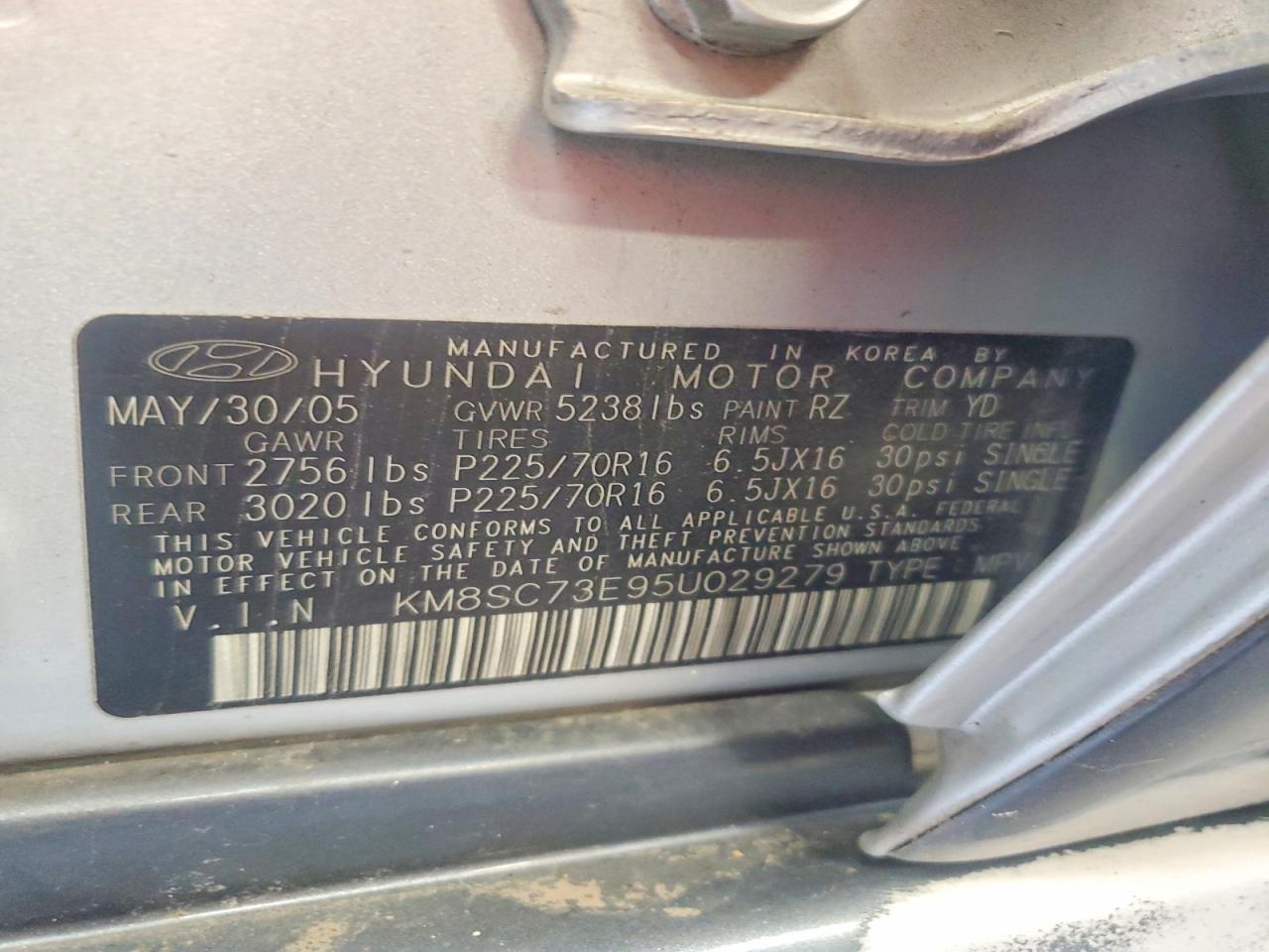 2005 Hyundai Santa Fe Gls Gray vin: KM8SC73E95U029279