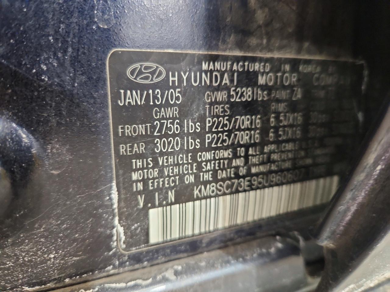 2005 Hyundai Santa Fe Gls Blue vin: KM8SC73E95U960607