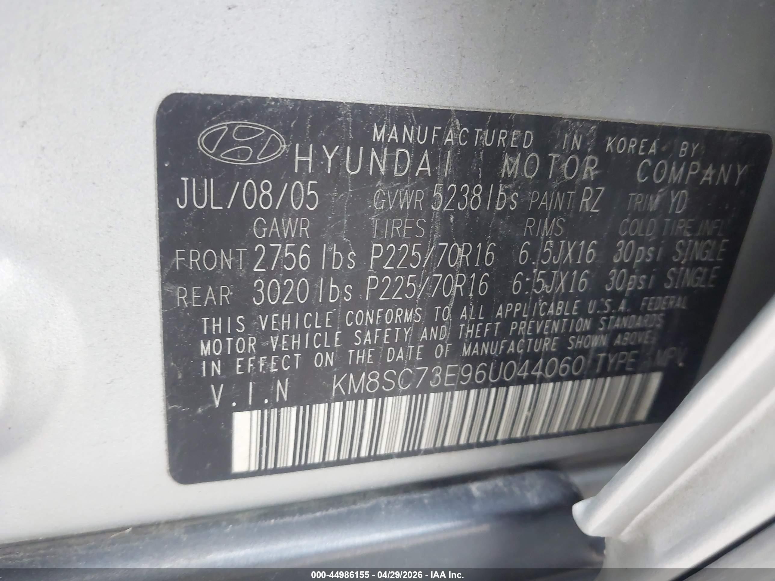 2006 Hyundai Santa Fe Gls/limited Gray vin: KM8SC73E96U044060