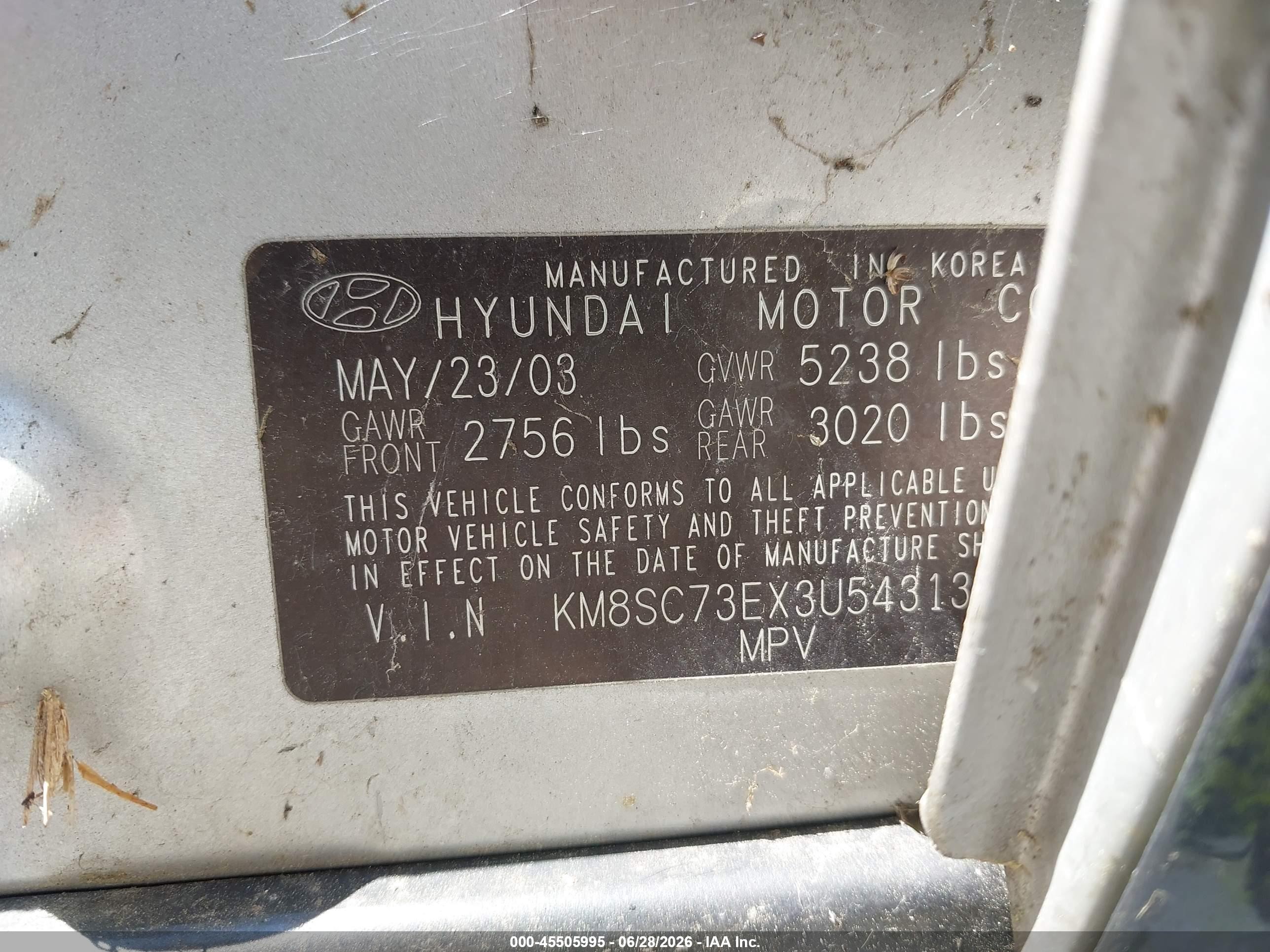 2003 Hyundai Santa Fe Gls/lx Silver vin: KM8SC73EX3U543137