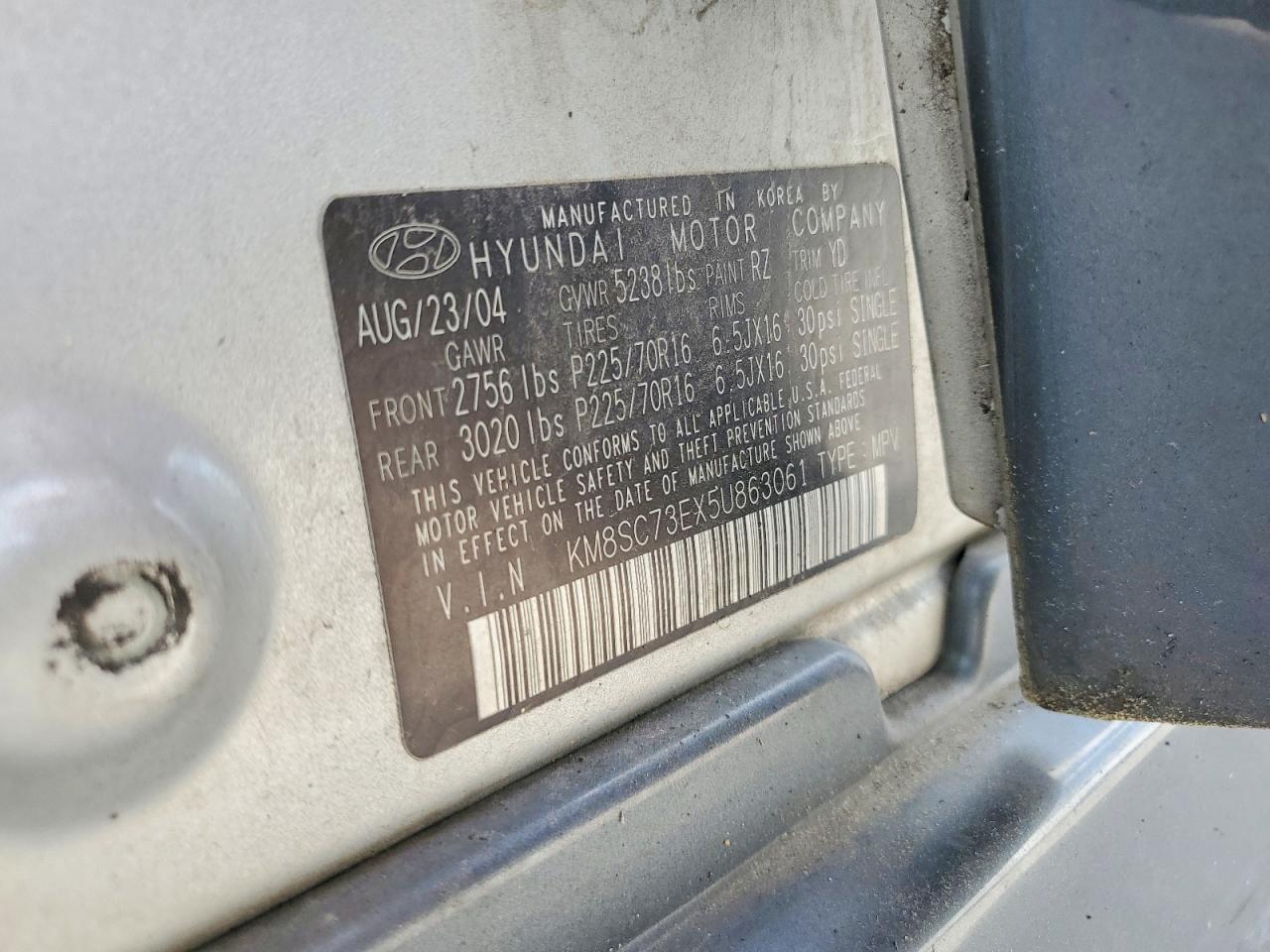 2005 Hyundai Santa Fe Gls Silver vin: KM8SC73EX5U863061