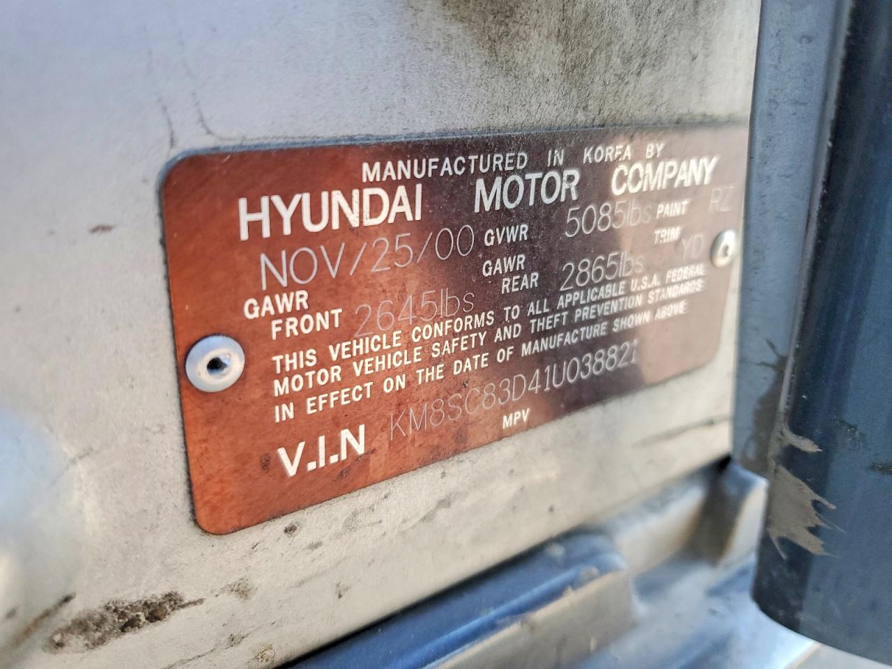 2001 Hyundai Santa Fe Gl Silver vin: KM8SC83D41U038821