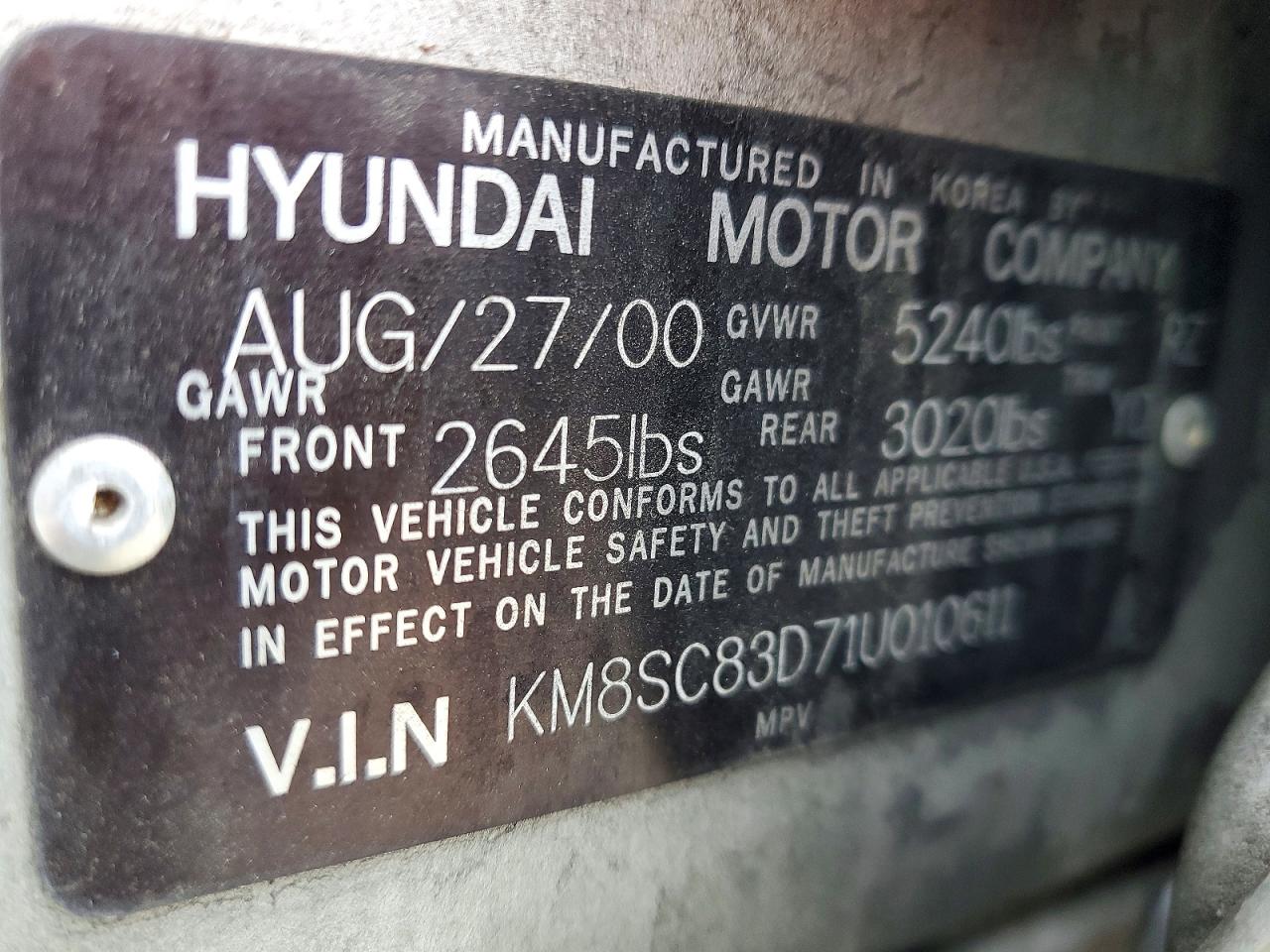 2001 Hyundai Santa Fe Gls Silver vin: KM8SC83D71U010611