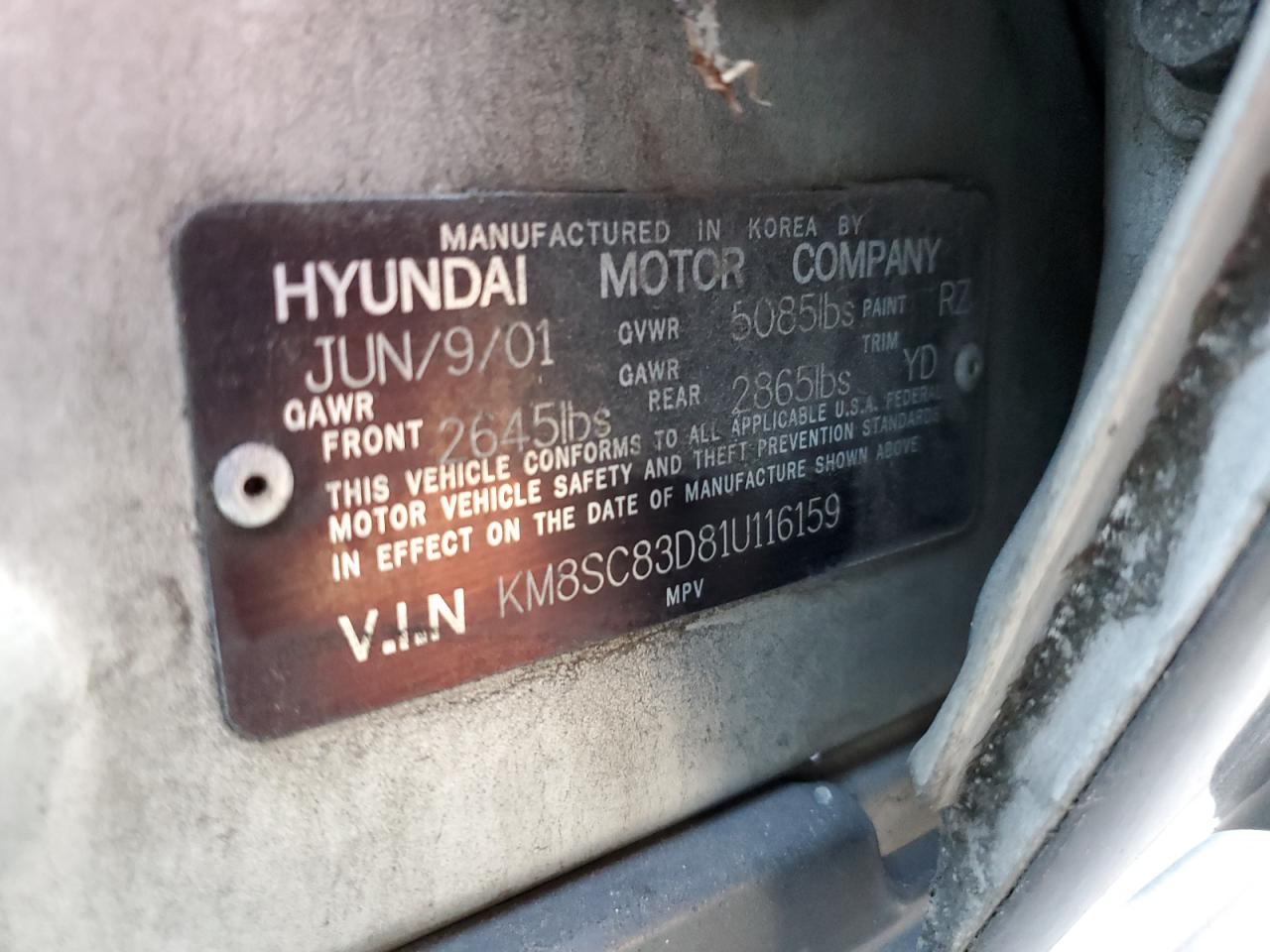 2001 Hyundai Santa Fe Gls Silver vin: KM8SC83D81U116159