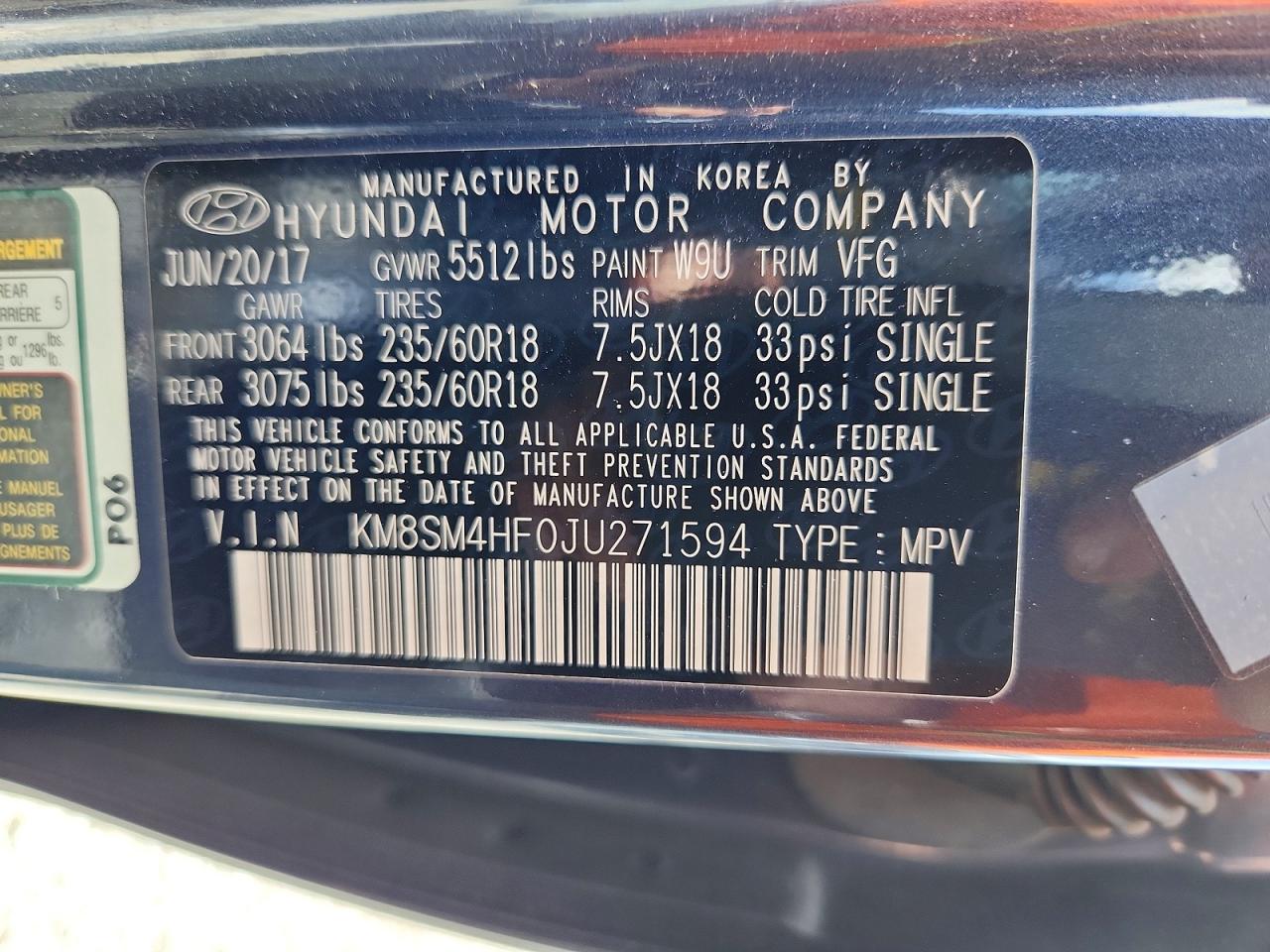 2018 Hyundai Santa Fe Se Charcoal vin: KM8SM4HF0JU271594
