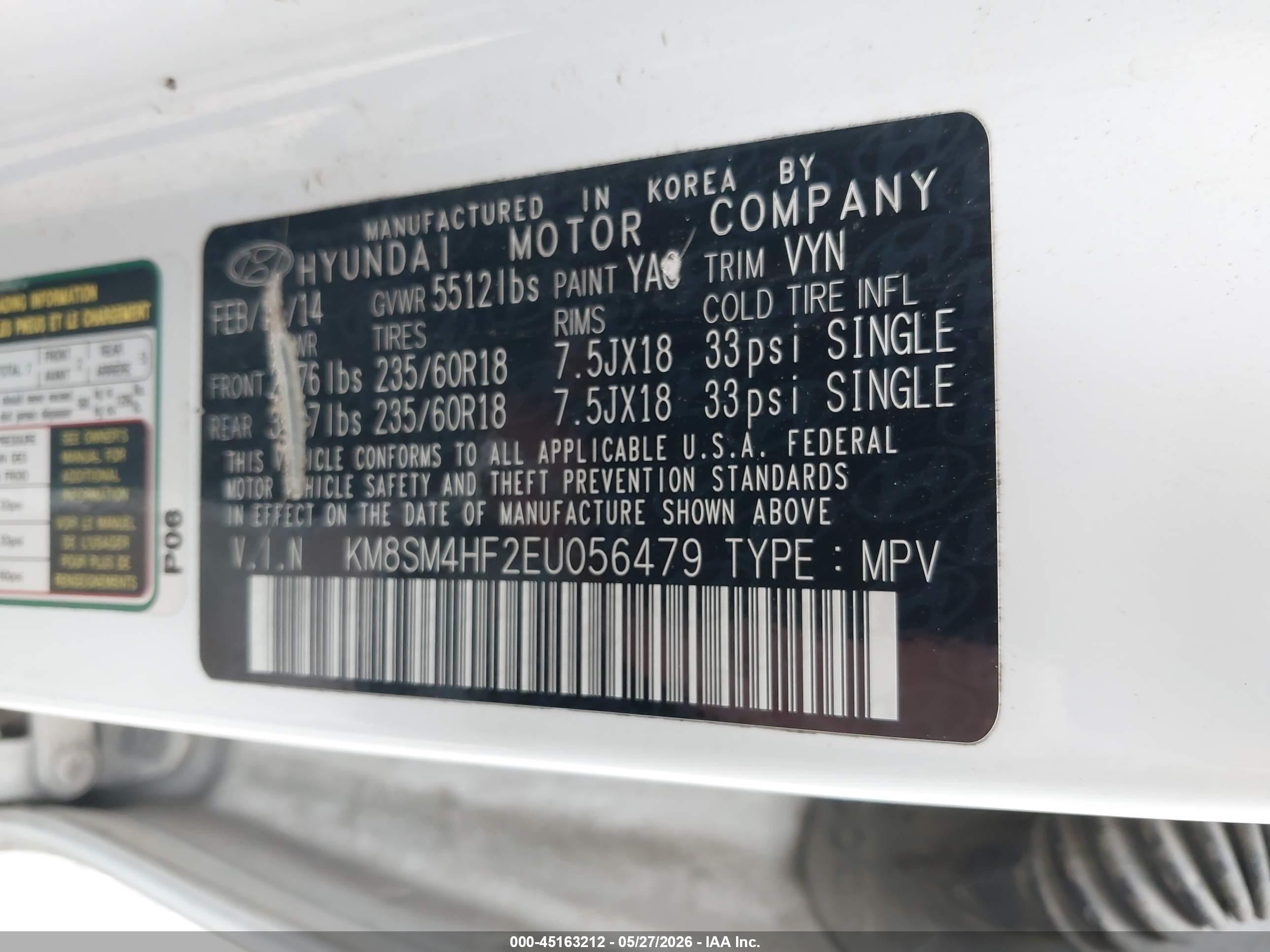 2014 Hyundai Santa Fe Gls White vin: KM8SM4HF2EU056479